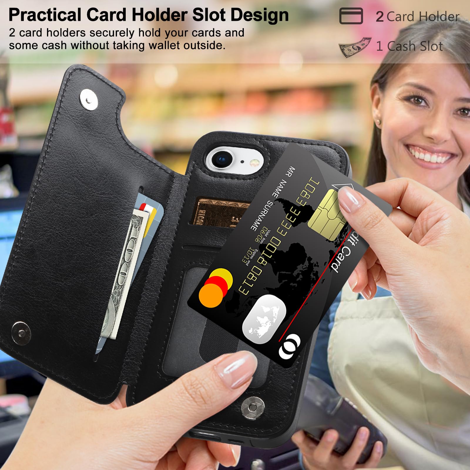 Hiandier For Iphone 16E Case Wallet With Card Holder Premium Pu Leather Flip Case For Iphone 16E With Double Magnetic Closure Wo