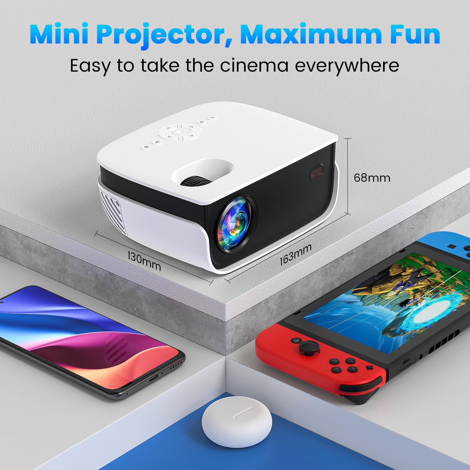 Outdoor Projector, Mini Projector For Home Theater, 1080P And 240'' Supported Movie Projector 7500 L Portable Home Video Project