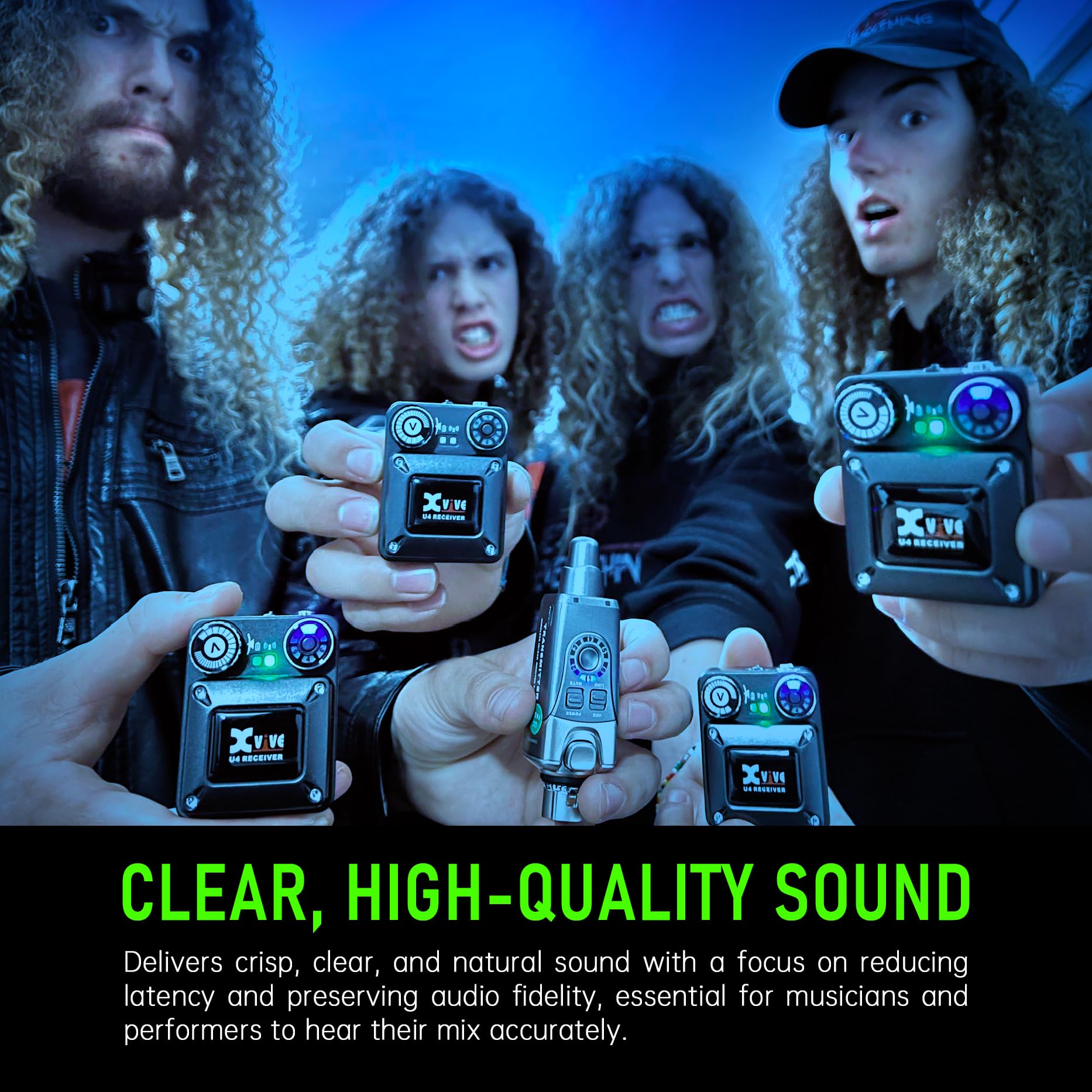 Xvive U4R4 Wireless In Ear Monitor System Professional Iem System,1 Transmitter And 4 Beltpack Receiver For Studio, Band Rehears