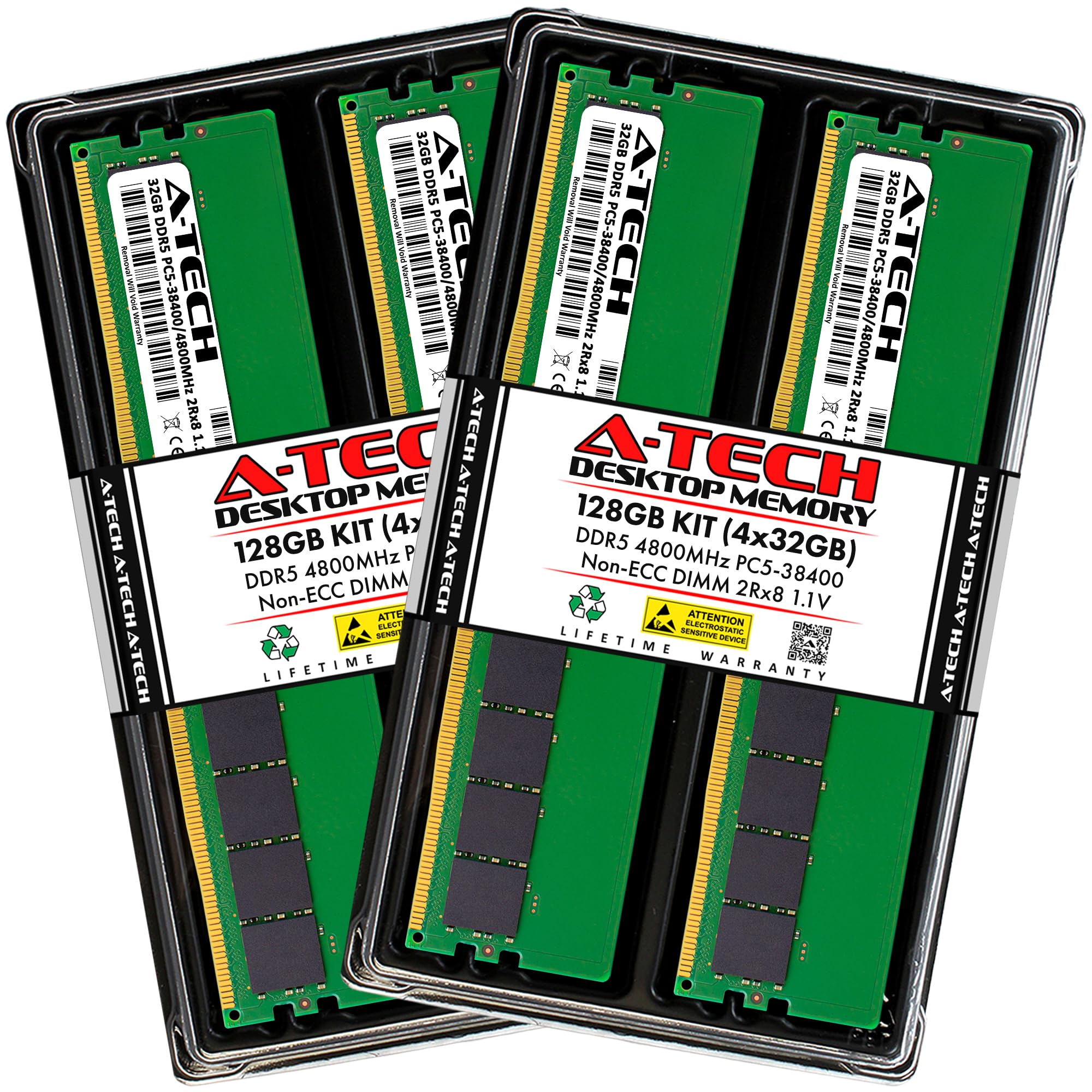 A Tech 128Gb Kit (4X32Gb) Ddr5 4800Mhz Pc5 38400 Cl40 Udimm 2Rx8 1.1V Non Ecc Unbuffered Dimm 288 Pin Desktop Ram Memory Upgrade