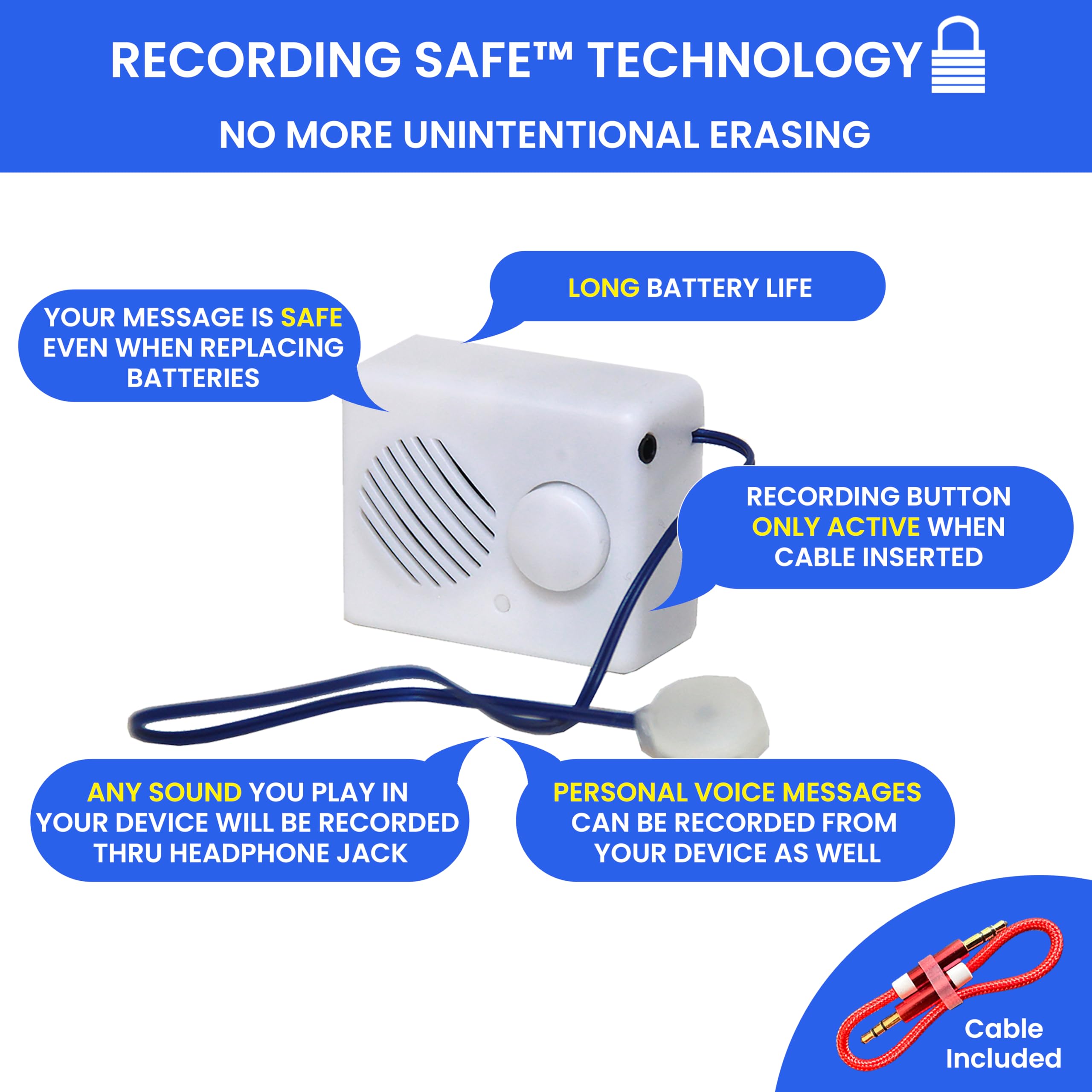 Ezsound Box - 10 Inch Extension Play Button For Stuffed Animals, Craft Projects, School Presentations, Hobbies, Personalized Ite