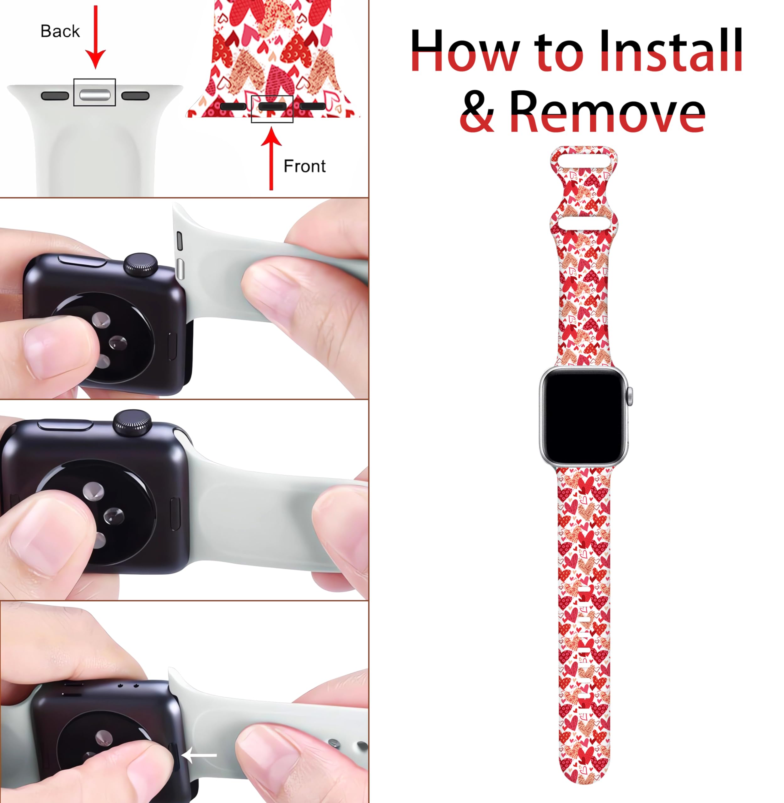 Bacdoilq Valentines Watch Band Love Heart Smartwatch Band Compatible With Watch 38Mm 40Mm 41Mm Soft Silicone Strap Replacement F