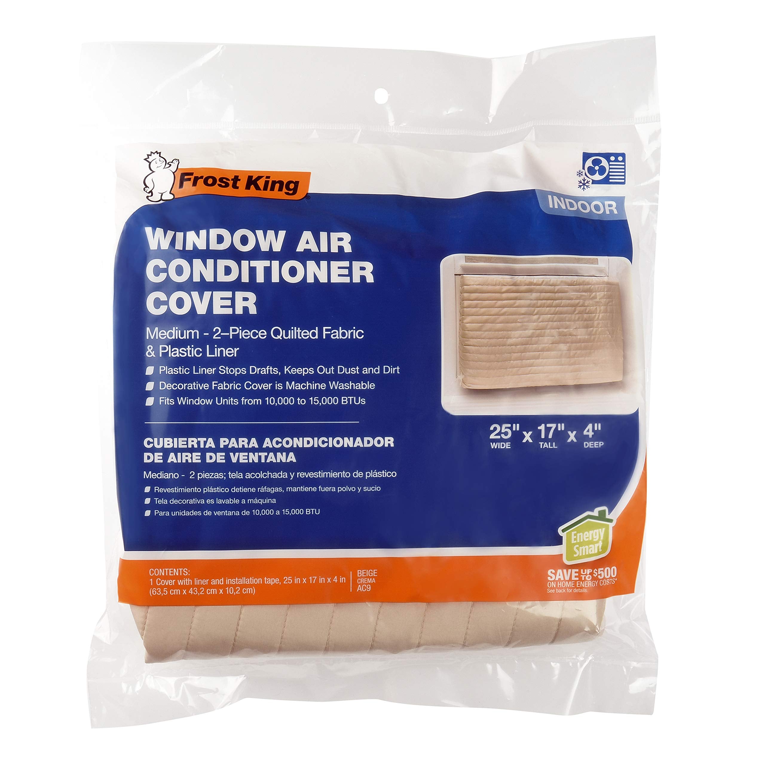 Frost King Ac9H Indoor Quilted 2 Piece Standard Air Conditioner Cover 25'' Wide By 17'' Tall By 4'' Deep  Beige