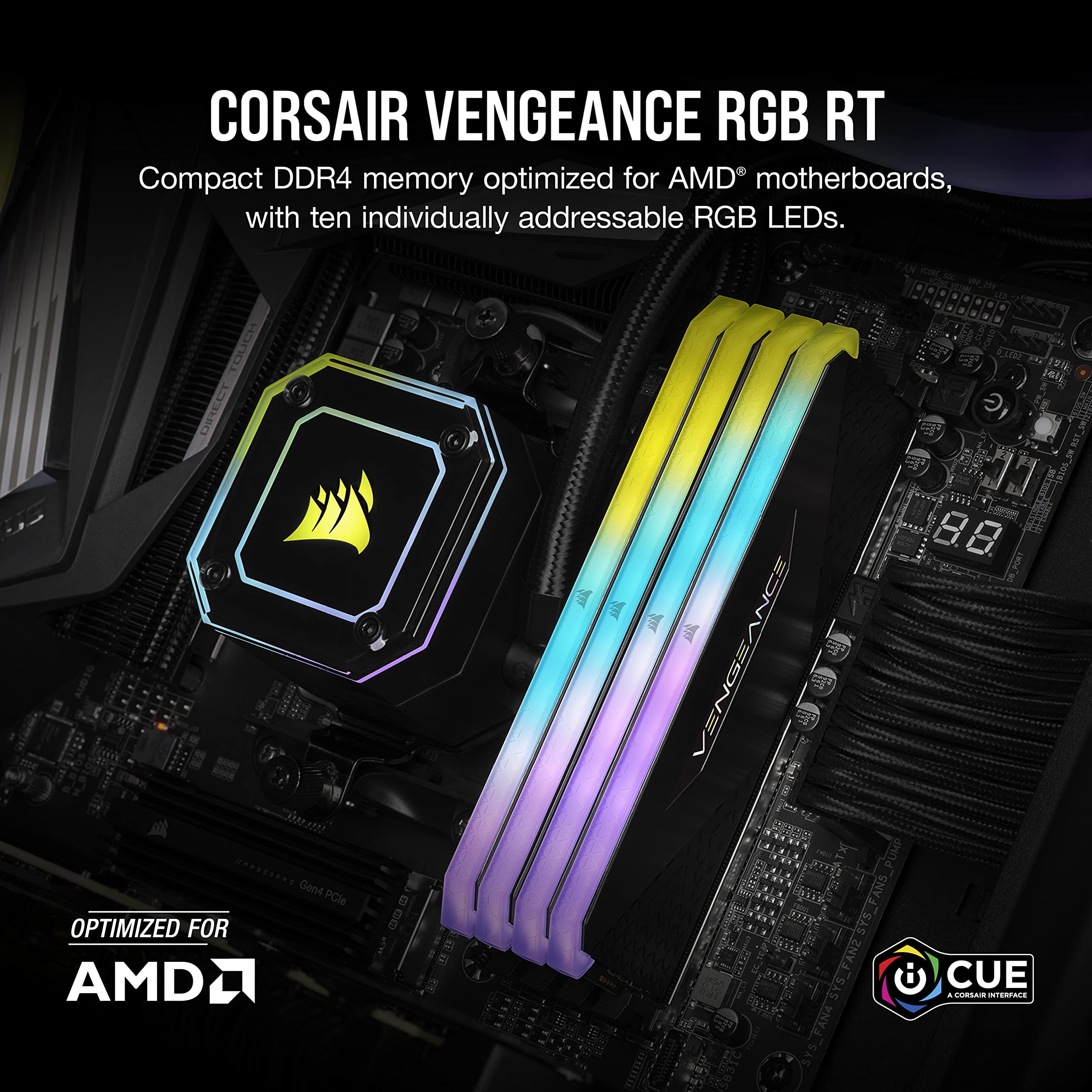 Corsair Vengeance Rgb Rt 32Gb (2X16Gb) Ddr4 3600 (Pc4-28800) C16 1.35V Desktop Memory, Black