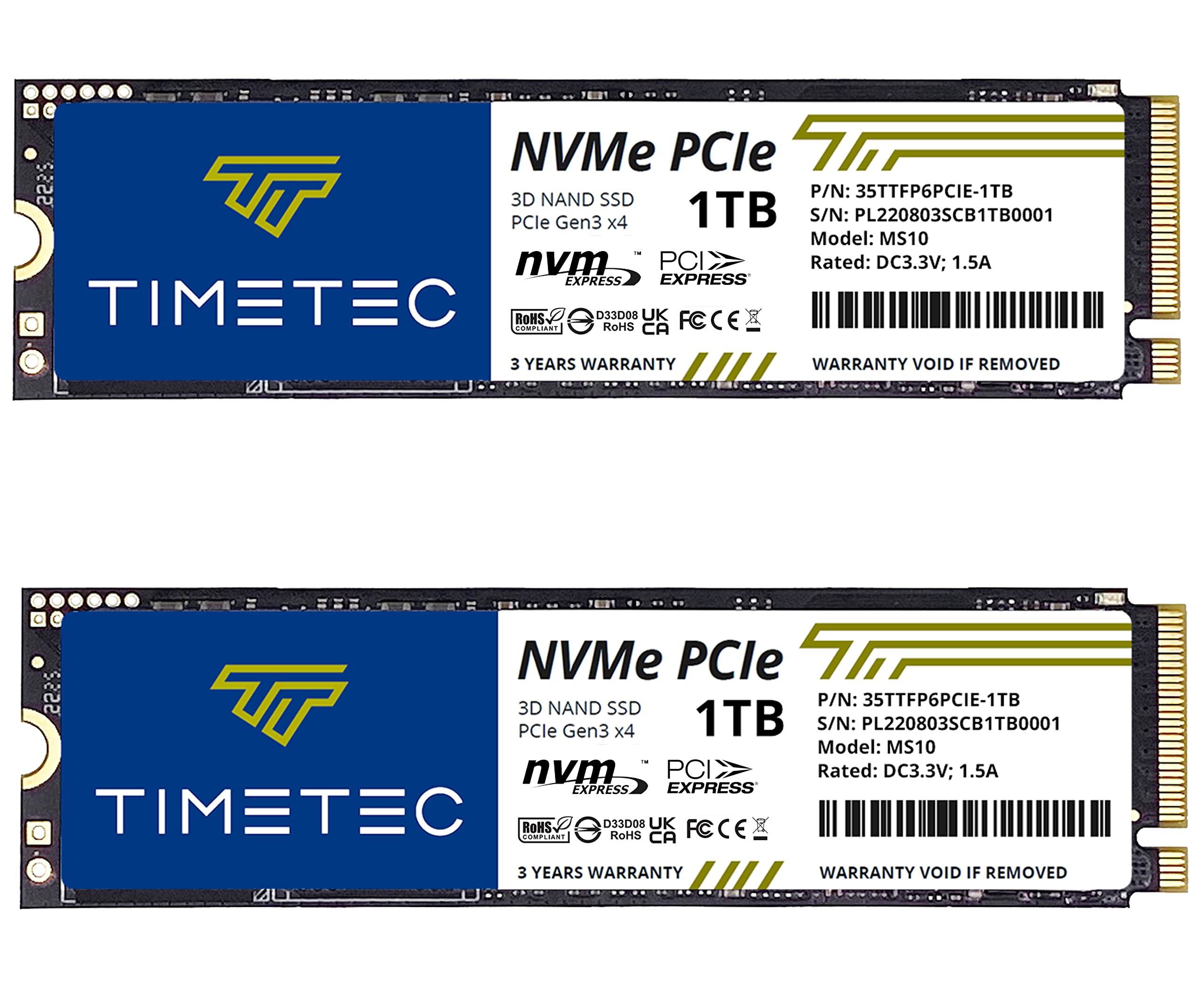 Timetec 1Tbx2 (2 Pack) Ssd Nvme Pcie Gen3X4 8Gb/S M.2 2280 3D Nand Tlc 600Tbw High Performance Slc Cache Read/Write Speed Up To 2,000/1,600 Mb/S Internal Solid State Drive For Pc Laptop And Desktop
