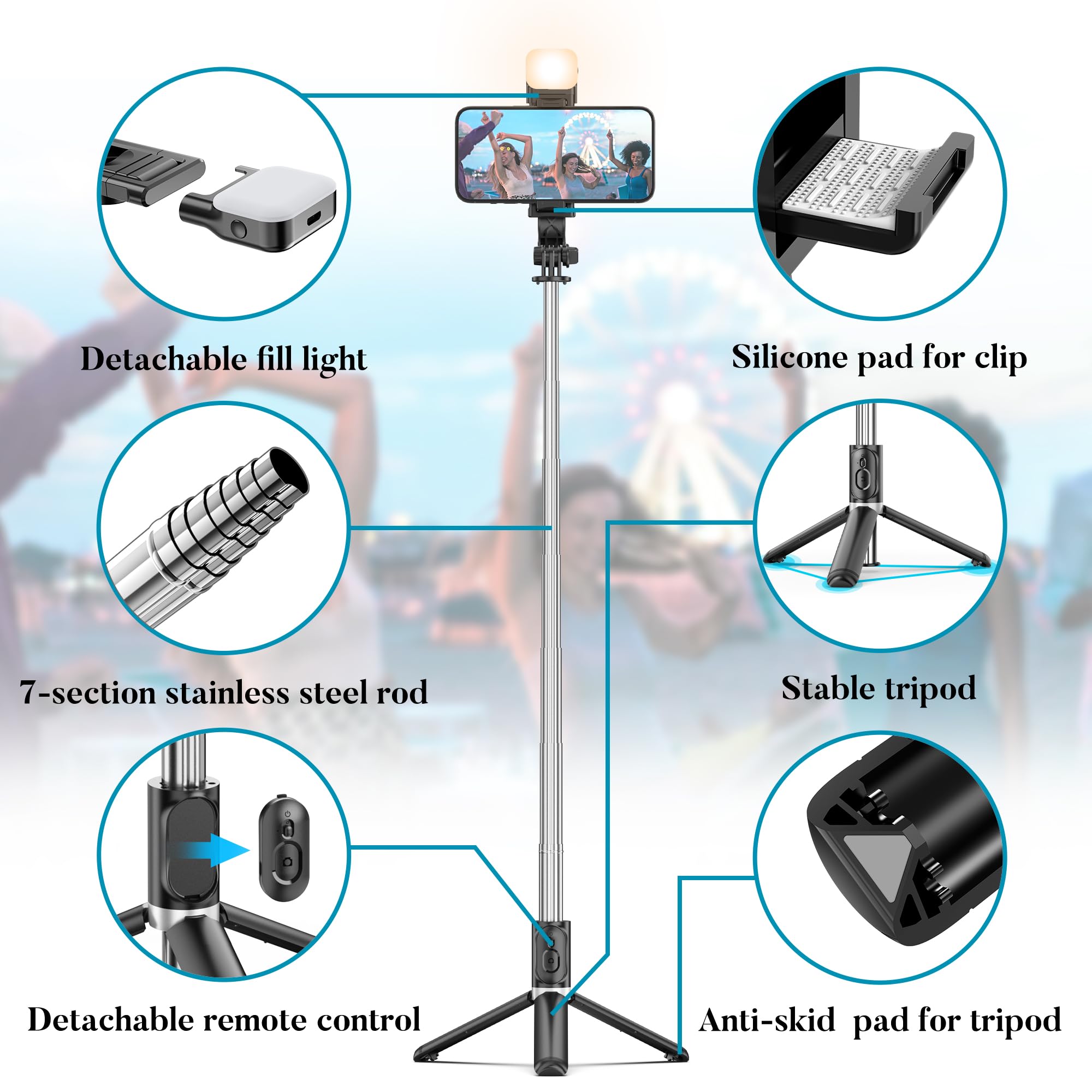 Portable 41 Inch Selfie Stick Phone Tripod With Wireless Remote Extendable Tripod Stand 360 Rotation Compatible With Iphone 14 1