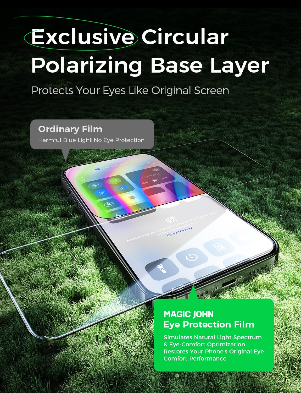 Magic John 2 Pack For Iphone 16 Pro Screen Protector (6.3'') Eye Protection, Hd Clear, Auto Dust-Elimination, 9H Tempered Glass