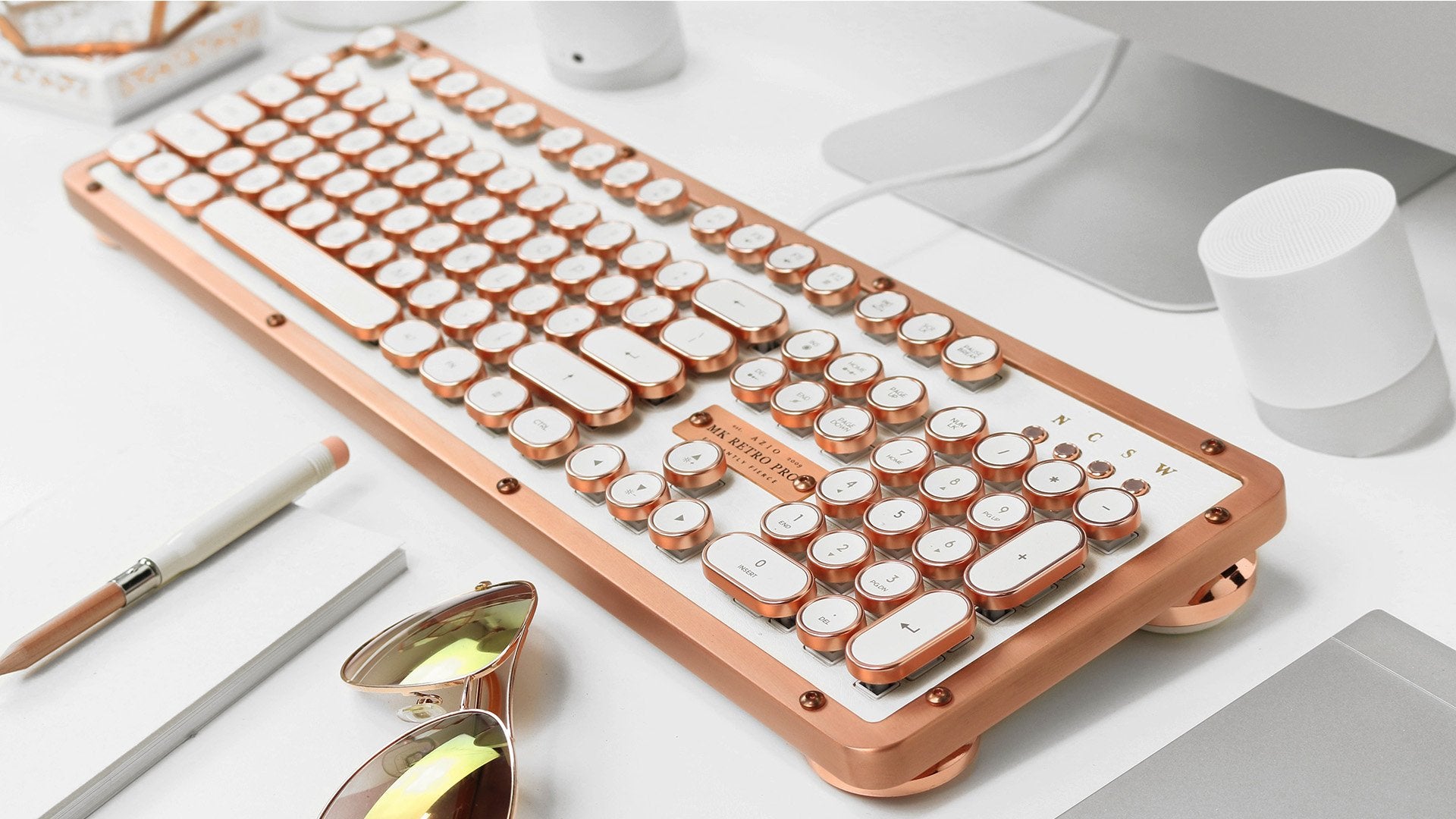 Azio Retro Classic USB Mechanical Keyboard - Leather, Backlit, Posh Color, Model MK-RETRO-L-02-US for PC/Mac
