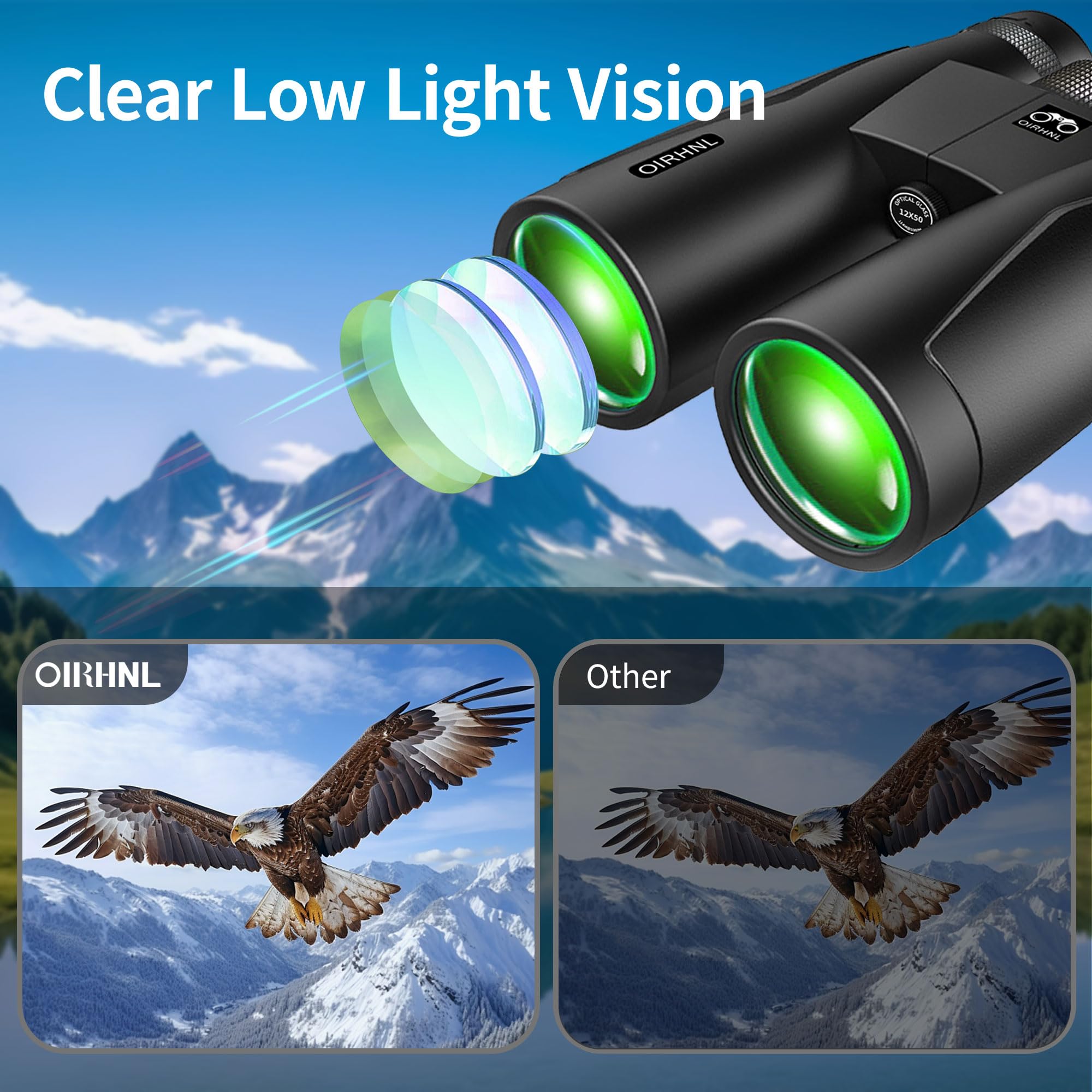 Oirhnl 12X50 Hd Binoculars For Adults High Powered,Large View Lightweight Waterproof Binoculars With Clear Low Light Vision For