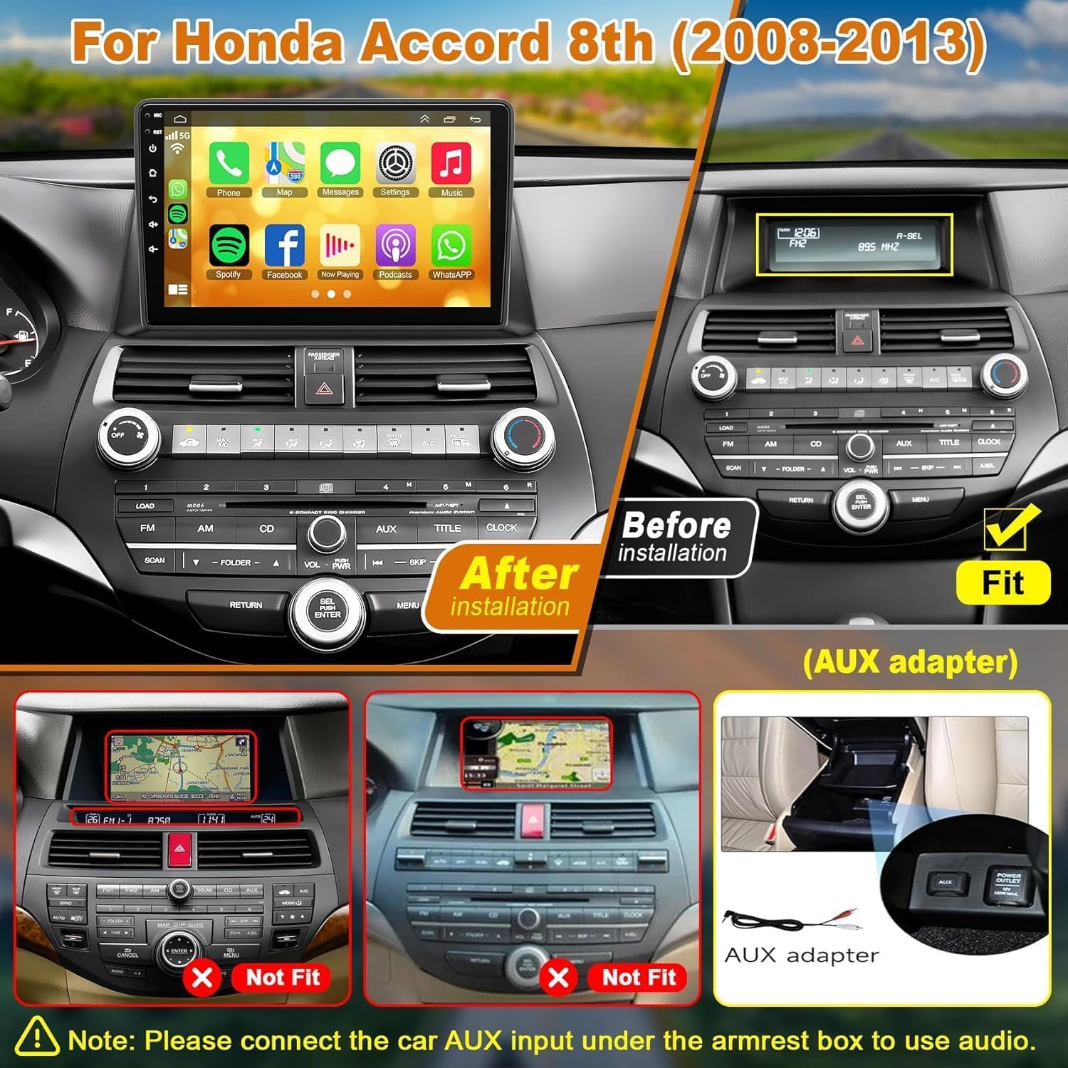 Android 13 Car Stereo For Honda Accord 2008 2013 4G Ram+64G Rom, 10.2 Inch Ips Touch Screen Car Radio With Wireless Carplay/Andr