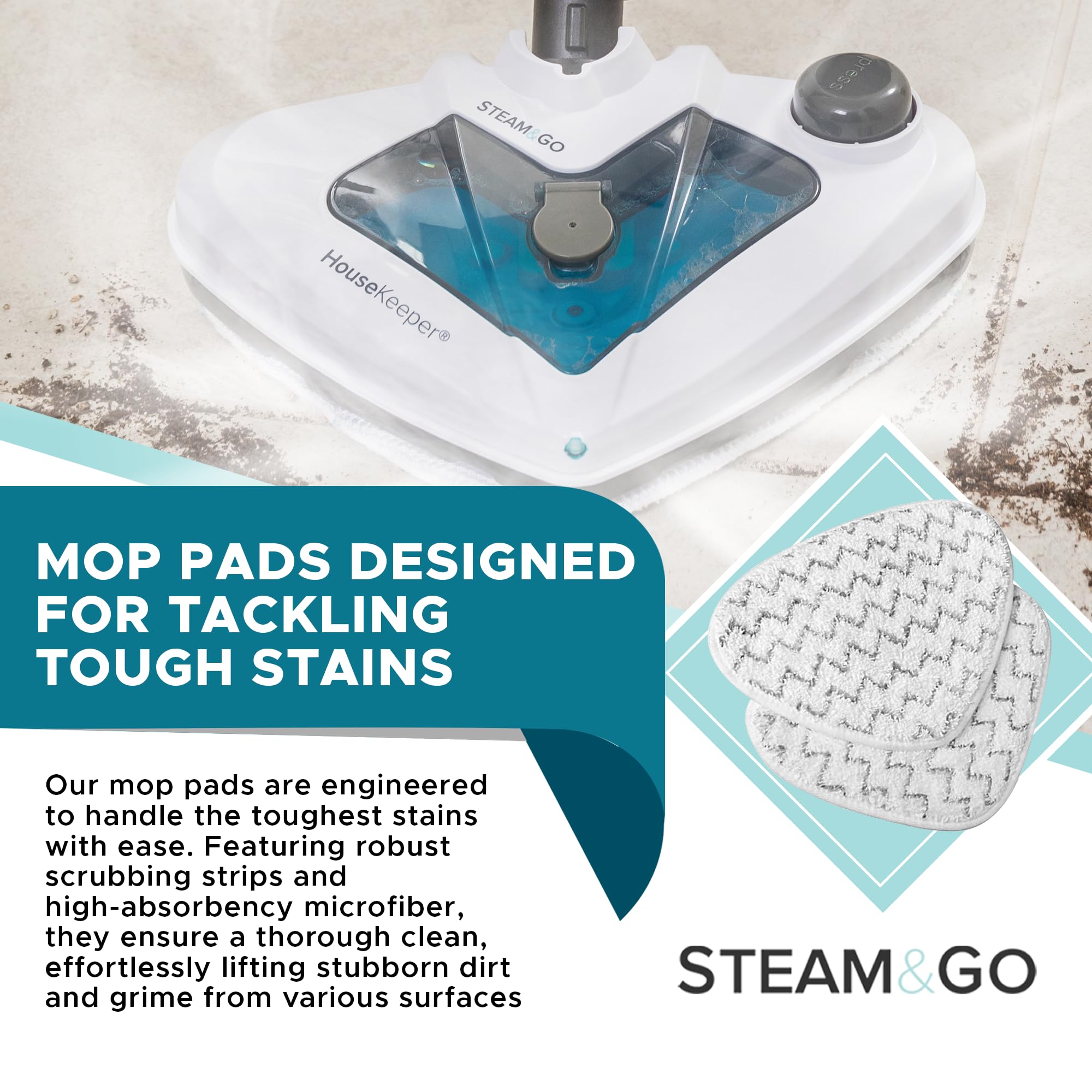 Steam & Go   Premium Steam Mop Pads With Scrubbing Strips, Microfiber Floor Steamer And Carpet Steamer Pads, Durable Steam Mops