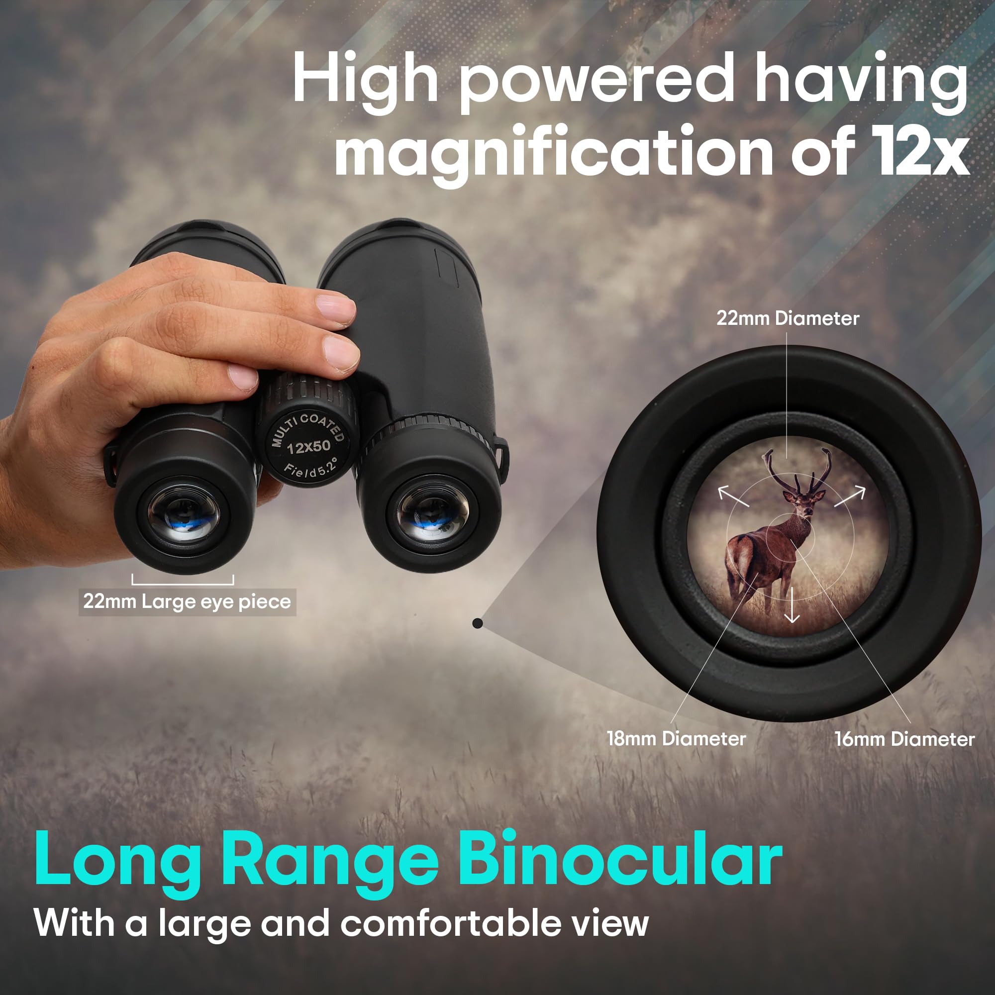 Wallecom 12X50 Hd High Powered Binoculars For Adults With Crystal Clear Low Light Vision, Lightweight, Waterproof, And Easy To F