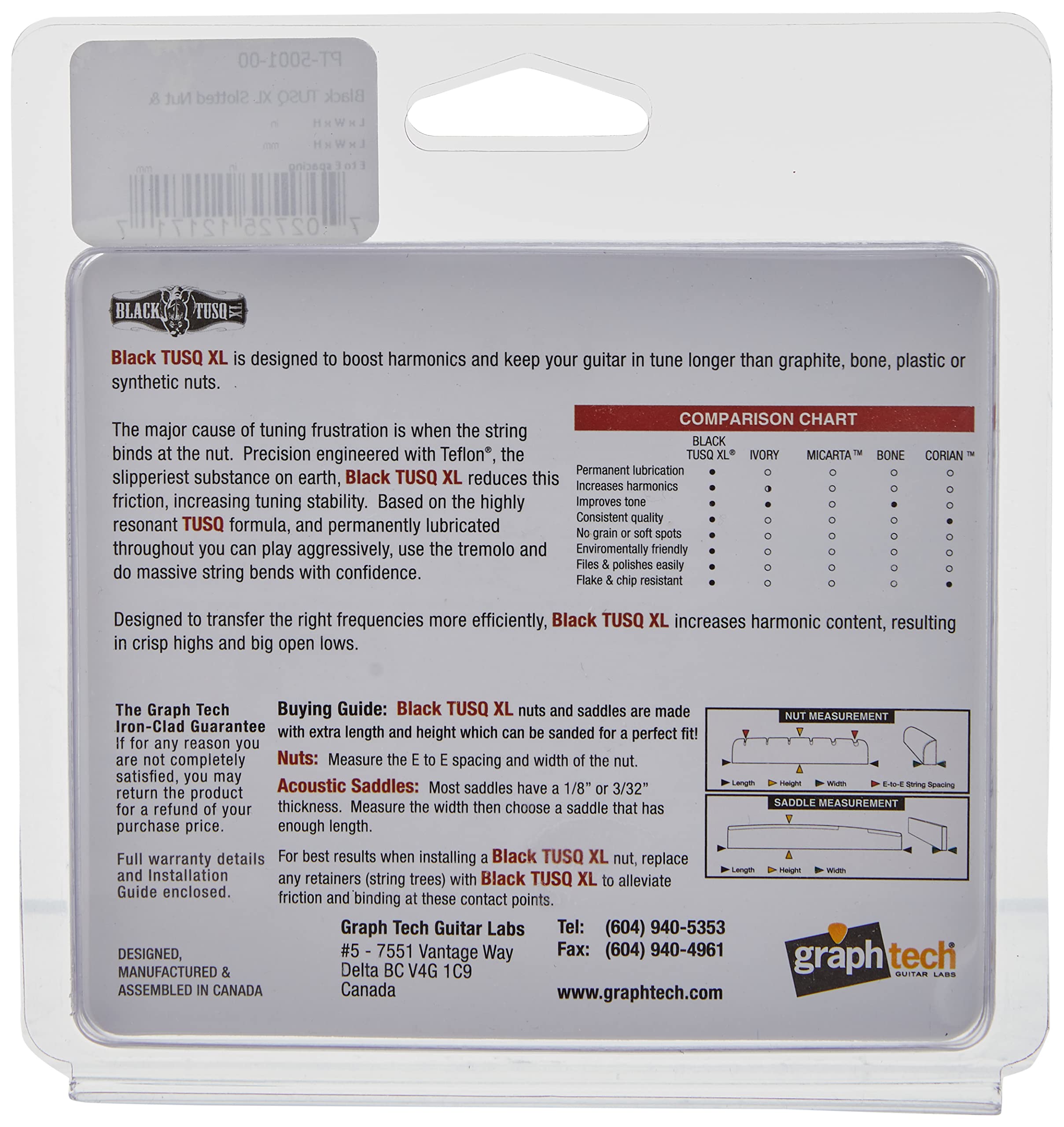 Model 5001-00 Set - Nut Slotted L42.85Mm Plus String Trees - Black Tusq Xl