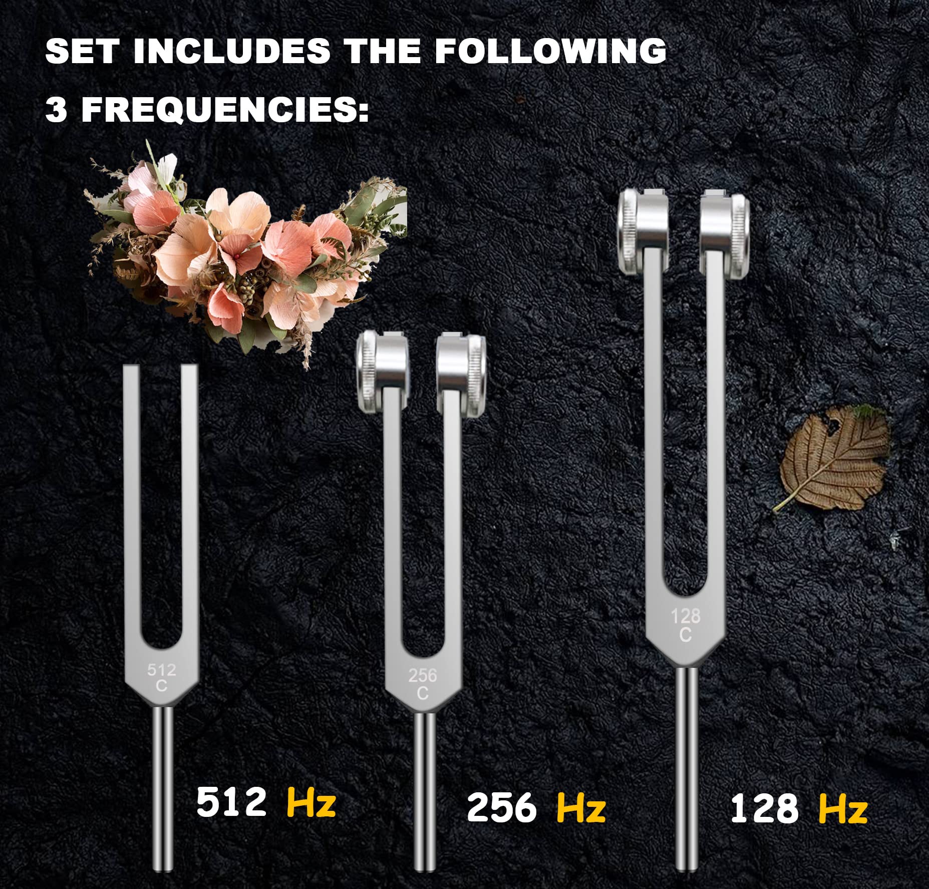 Tuning Fork Set (128Hz, 256Hz, 512Hz), Body Tuning Forks Chakra Set, For Medical Sound Healing Therapy, Meditation, Dna Repair,