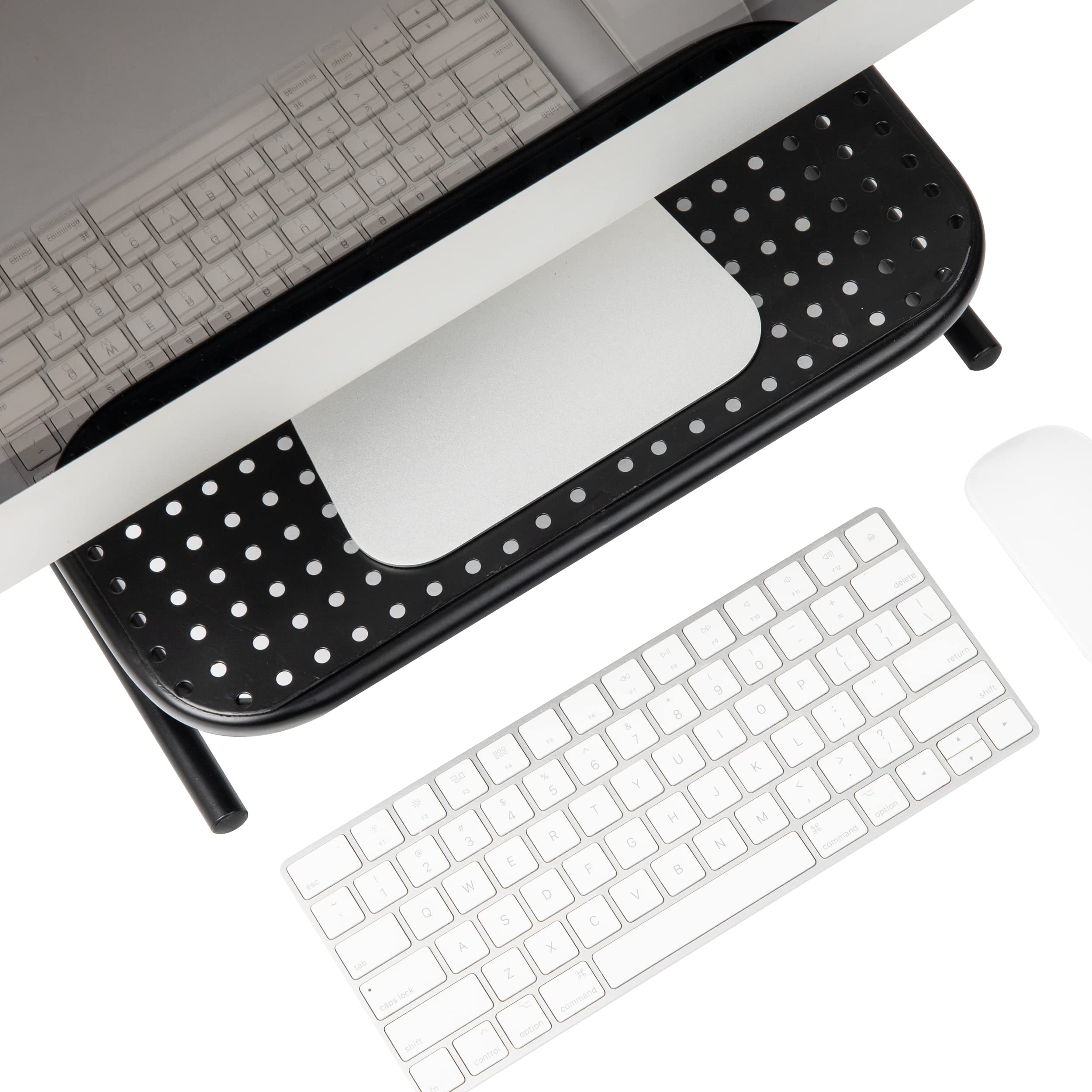 Mind Reader Monitor Stand, Ventilated Laptop Riser, Desktop Organizer, Metal, 14.5'L x 11.25'W x 4.25'H, Set of 2, Black