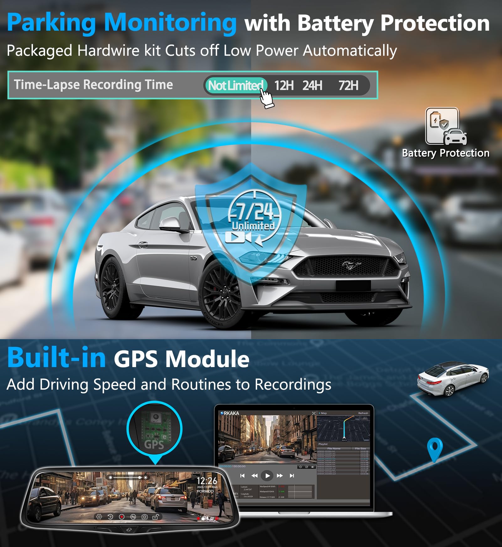 Pormido Oem 2K Rear View Mirror Camera,10' Mirror Dash Cam With Detached Front Backup Camera, Smart Full Touchscreen Rearview Wdr Dashcam With Built In Gps,64Gb Card,Parking Monitor,Night Vision