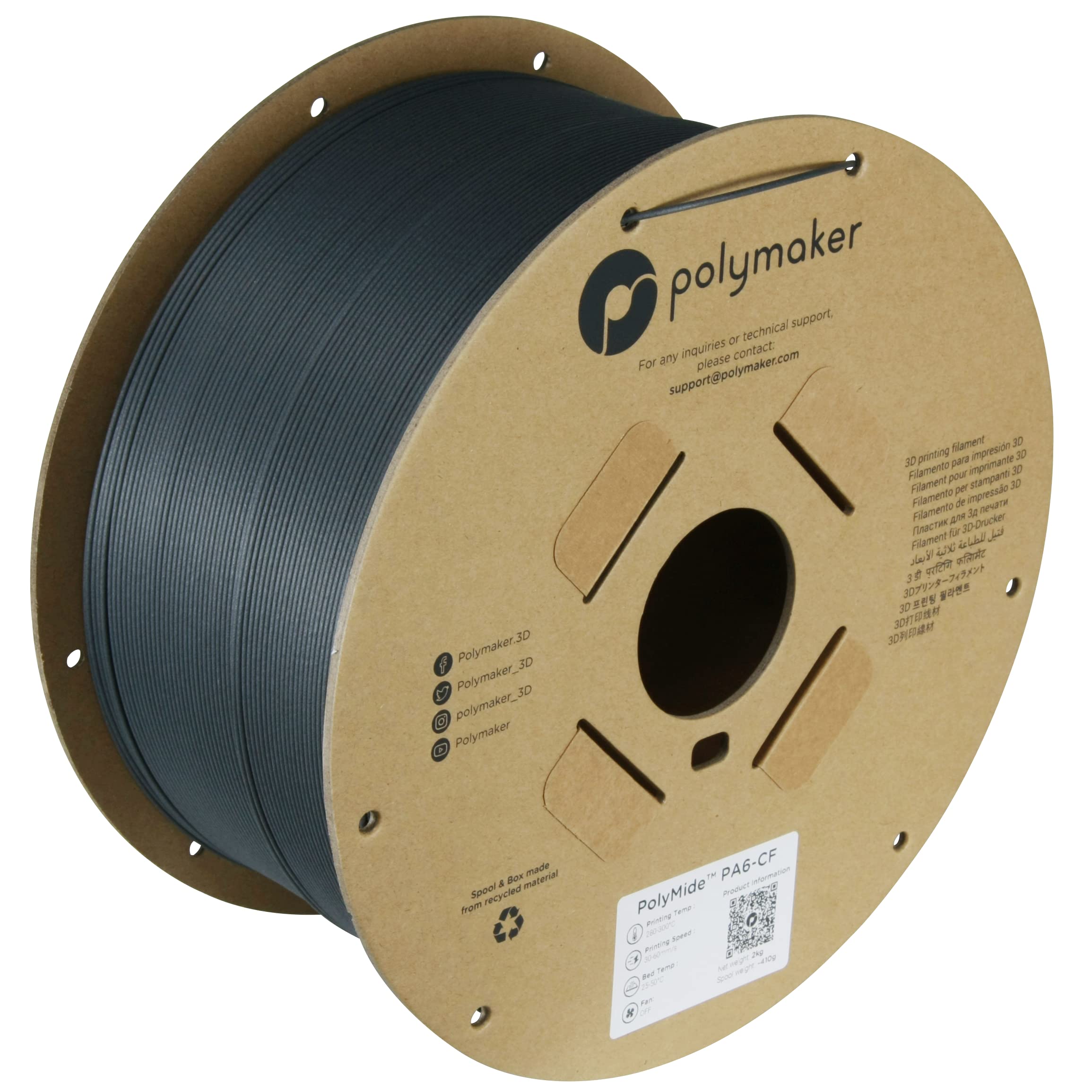 Polymaker PA6-CF Nylon Filament 1.75mm 2kg Black Carbon Fiber Nylon 3D Printing Filament - PolyMide PA6-CF Warp Free 3D Printer 