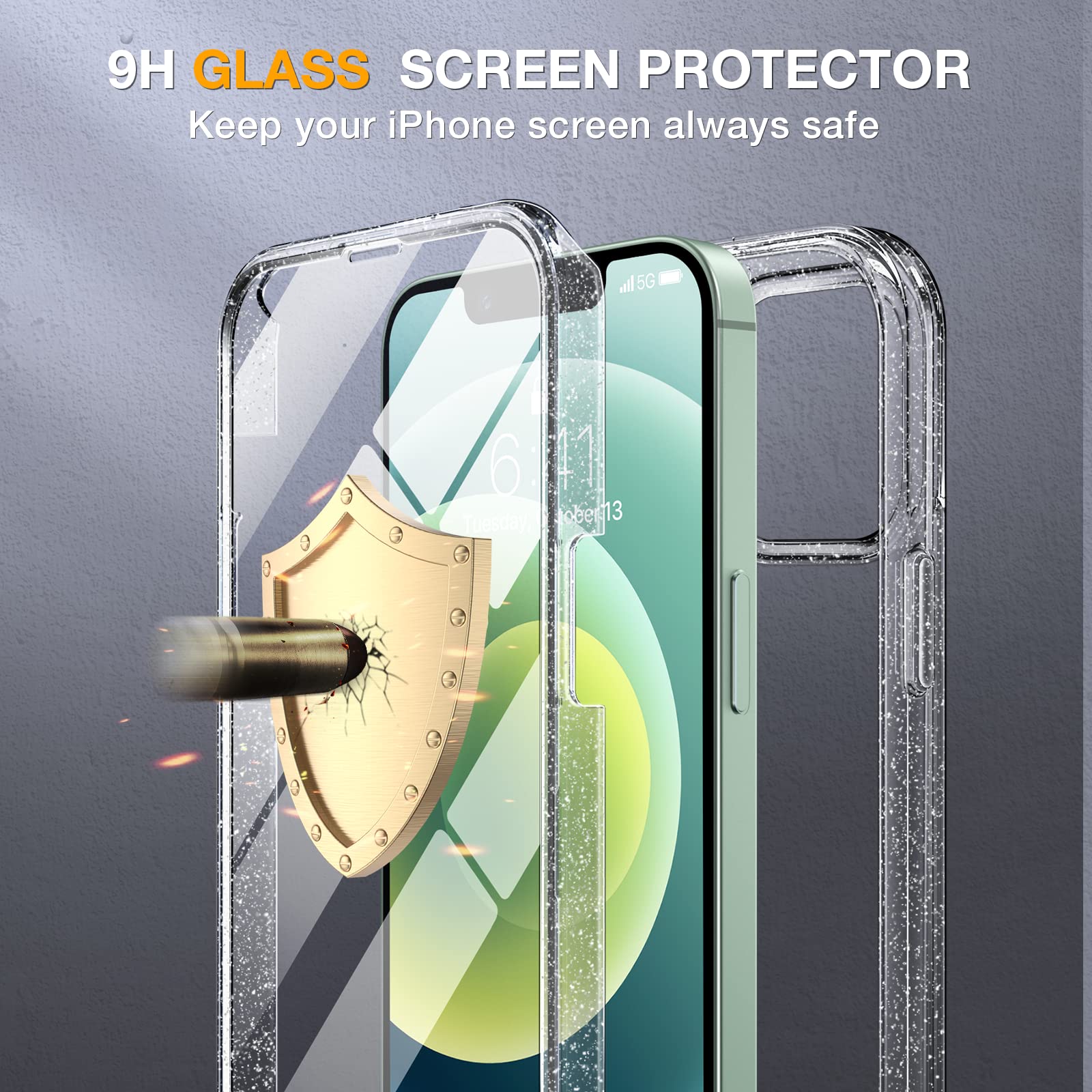 Miracase Glass Series For Iphone 12/12 Pro   Full Body Rugged Protective Case With Built In 9H Tempered Glass Screen Protector A