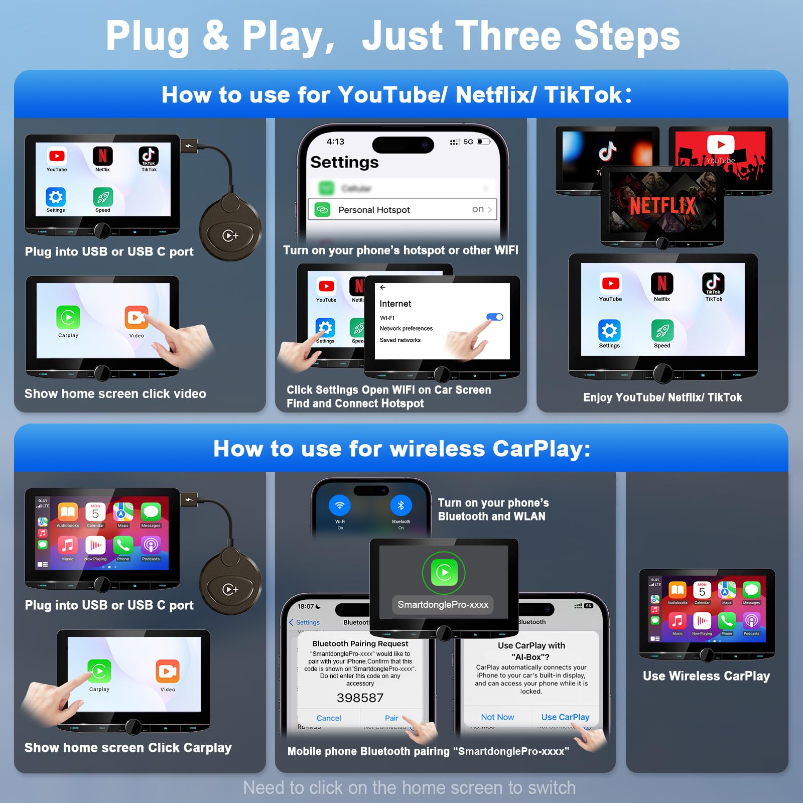 Anytrox Wireless Carplay Adapter Built In Youtube Netflix,Carplay Wireless Magic Box For Wired Carplay To Wireless Support Youtu