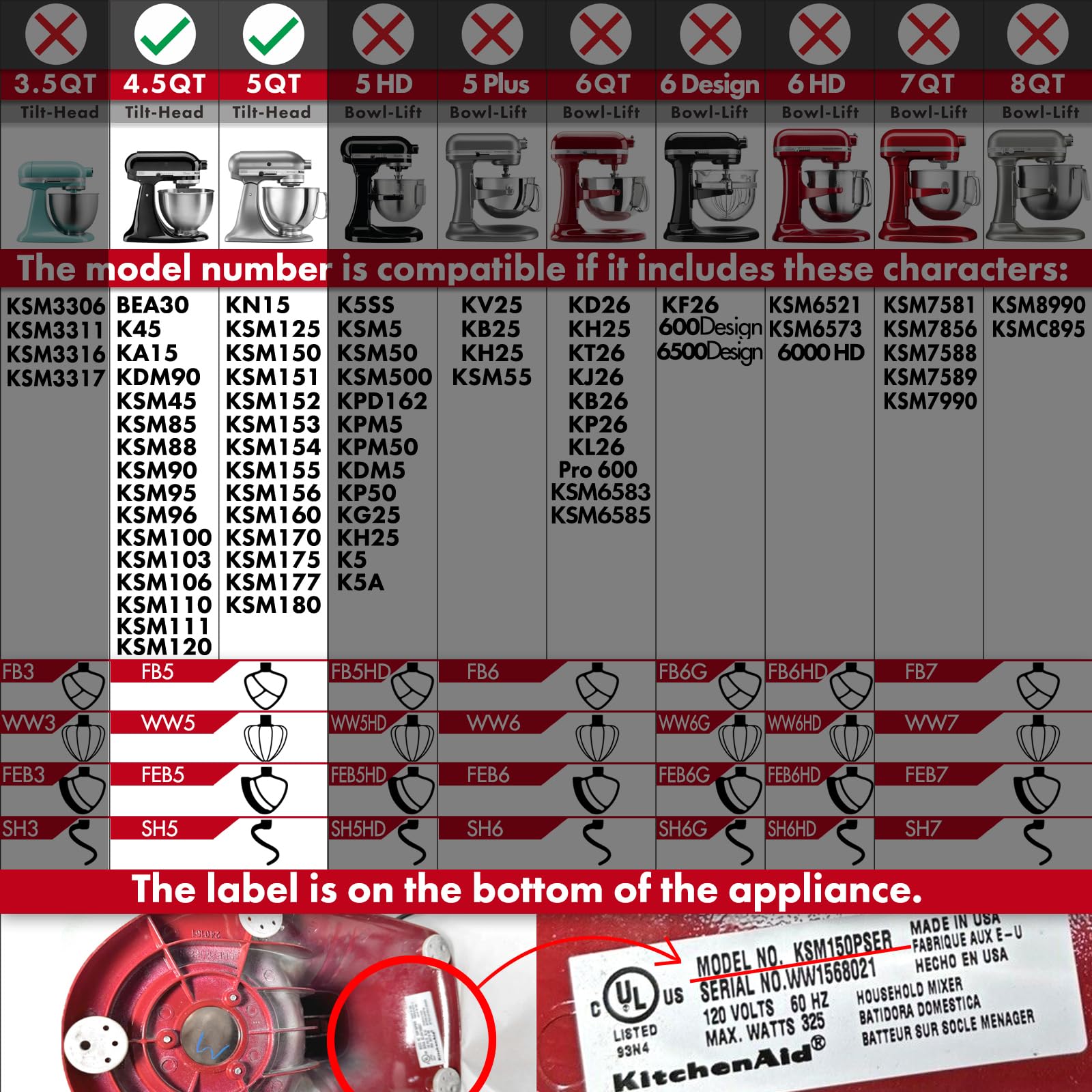 Flat Beater Replacement For Kitchenaid 4.5 5 Qt. Tilt Head Stand Mixers 18/8 Stainless Steel Accessories/No Coating/Dishwasher S