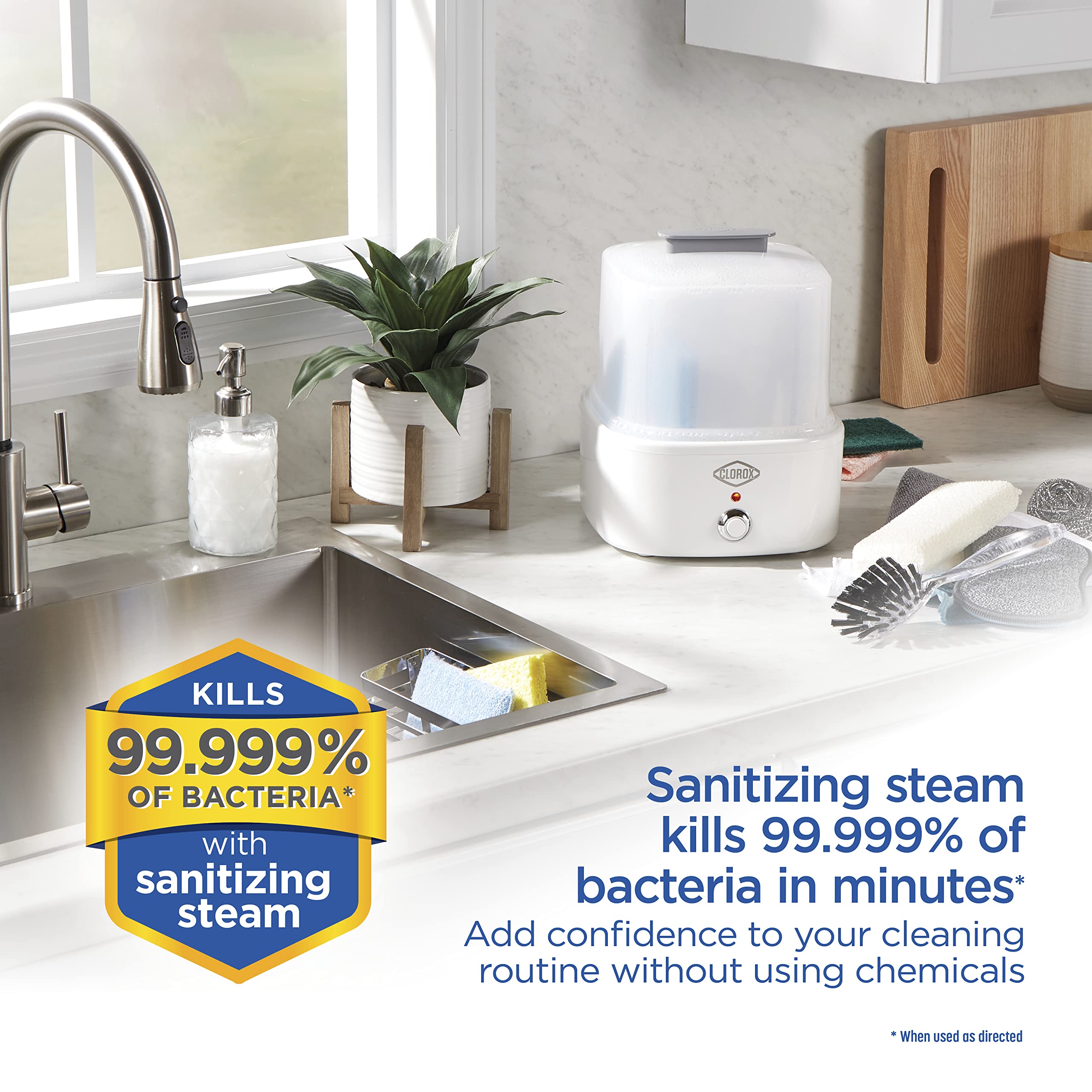 Clorox 2-Tier Electric Steam Sanitizer For Kitchen Utensils, Cleaning Sponges, Bathroom Accessories, Brushes & More, Kills 99.99