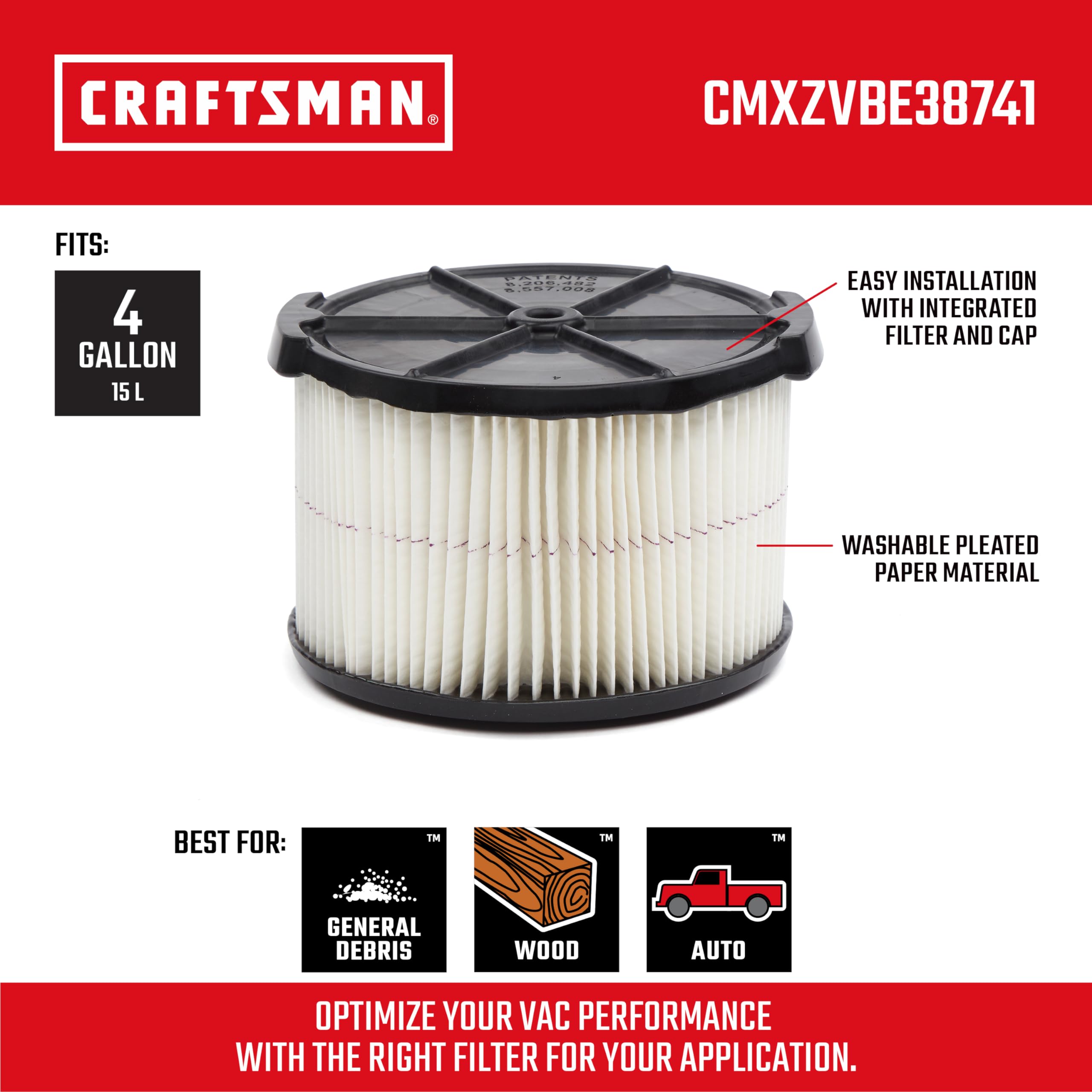Craftsman Cmxzvbe38741 Genuine Half Height General Purpose Wet Dry Vac Replacement Vacuum Filter For Most 5 To 20 Gallon Craftsm