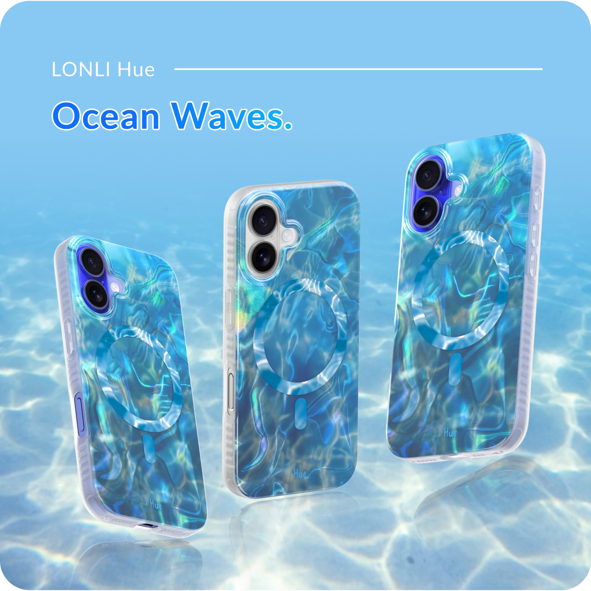 Lonli Hue   For Iphone 16 Plus Case [Compatible With Magsafe]   Ocean Wave Phone Case   [360 Shock Absorbent Bumper]   Cute, Uni