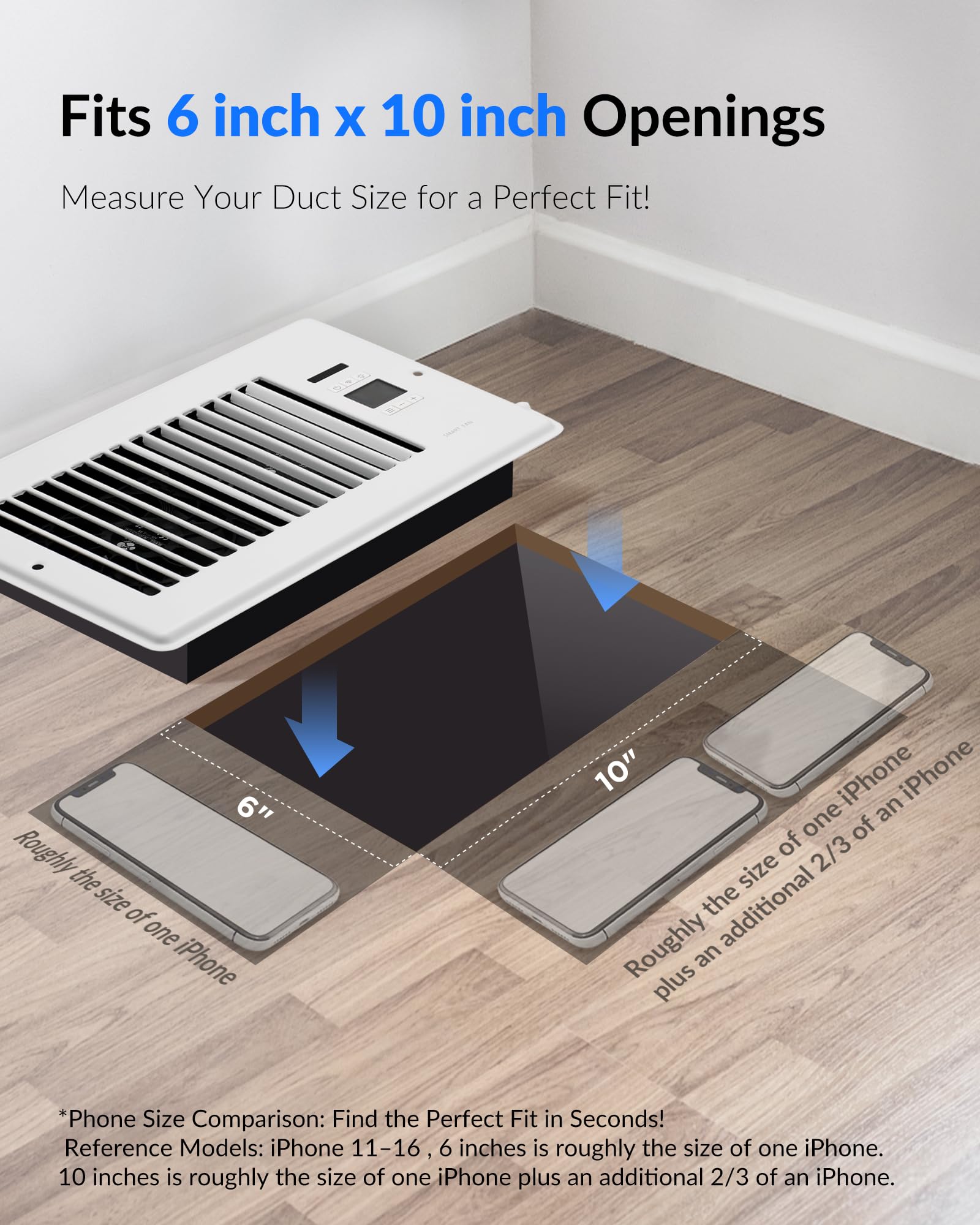 Super Quiet Register Booster Fan For 6 '' X 10 '' Register Holes, Smart Register Vent With Dual Intelligent Thermostat And Wifi