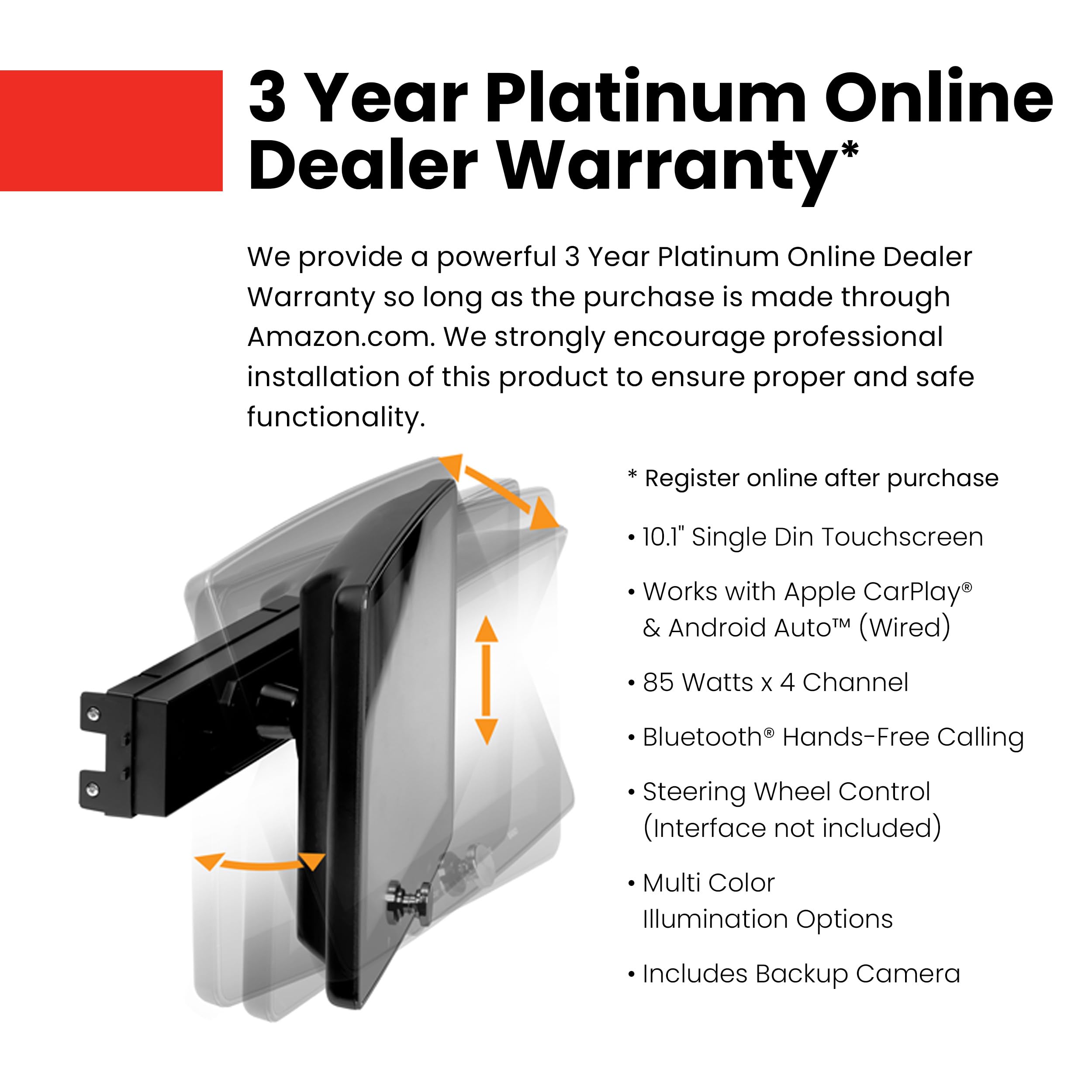 Boss Audio Systems Bcpa10Rc Car Stereo   Apple Carplay, Android Auto, Single Din, 10.1 Inch Lcd Touchscreen, Bluetooth, No Cd Dv