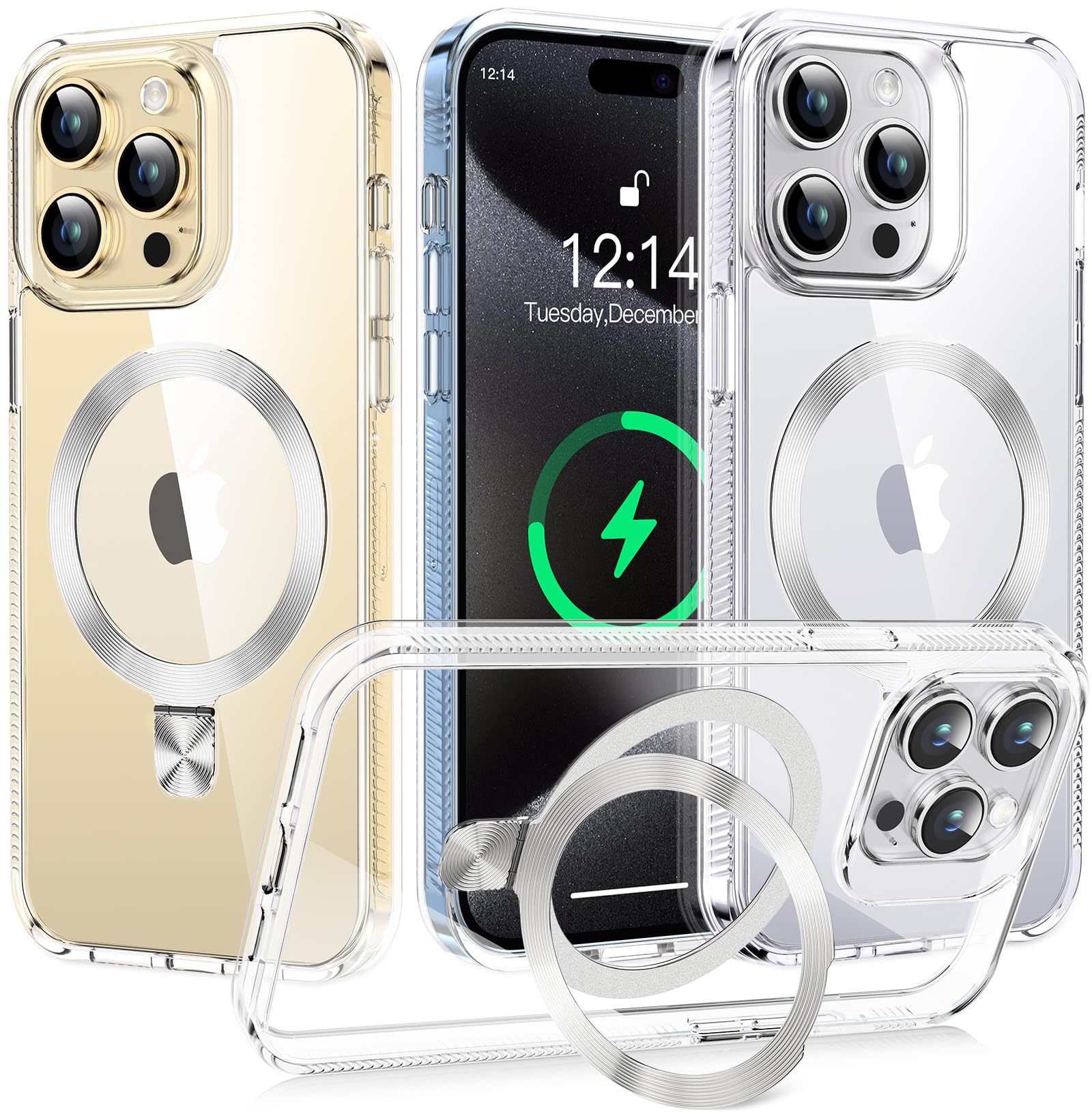 Tlikemiss [Cd Ring Compatible With Magsafe Invisible Stand] Magnetic For Iphone 15 Pro Max Case, [Clear Bumper Non Yellowing][Lo