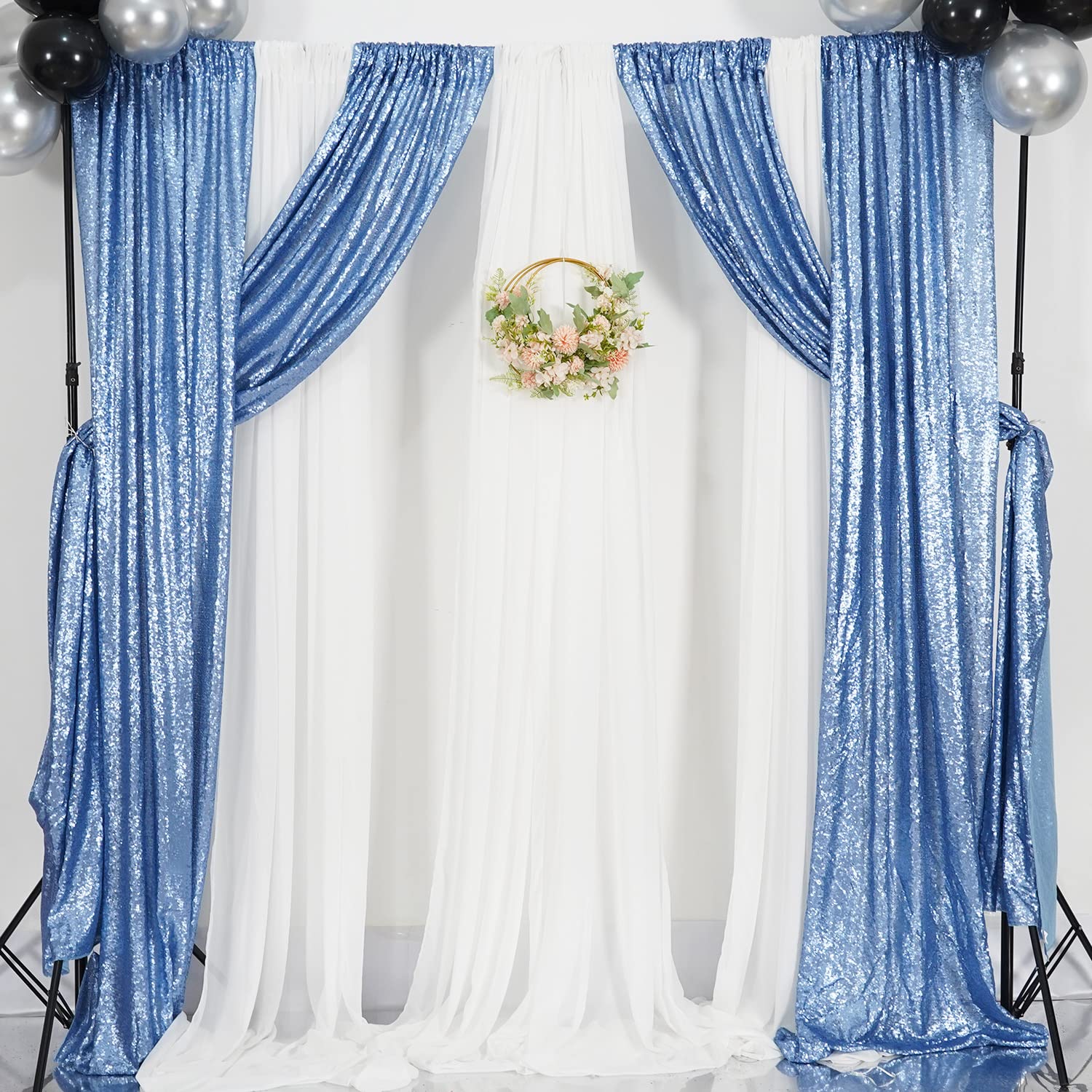 Poise3Ehome Baby Blue Sequin Backdrop Curtain, 2 Panels Blue Sequin Backdrop, 2Ftx8Ft Sequin Curtains For Party Wedding Sequence