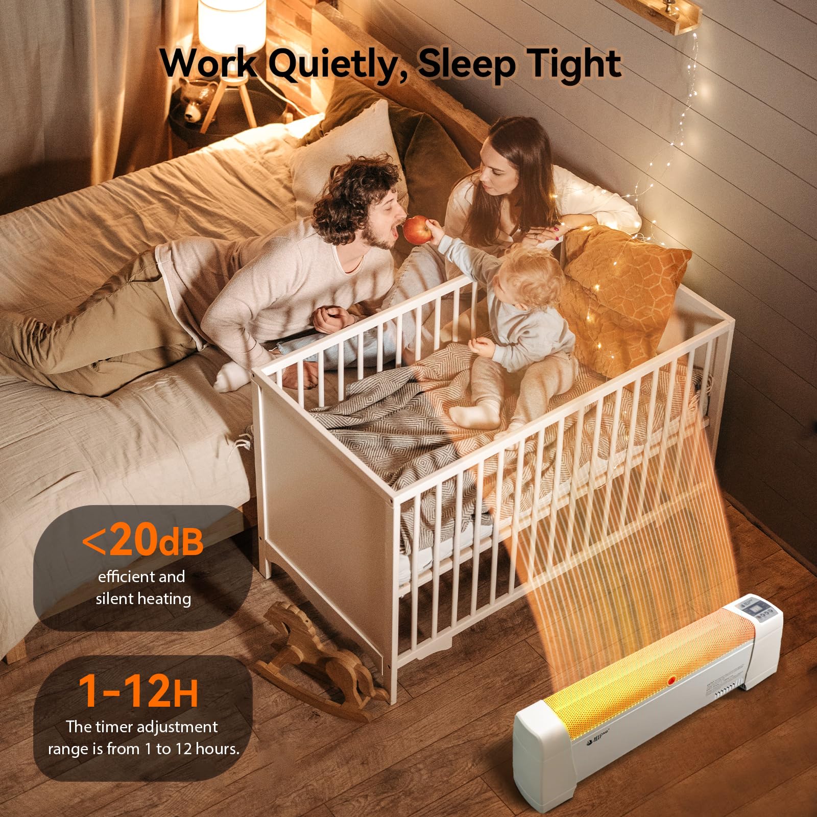 Beyond Heat Electric Baseboard Heater, 1500W Convection Heater With Adjustable Thermostat And Overheat Protection, Slient Operat