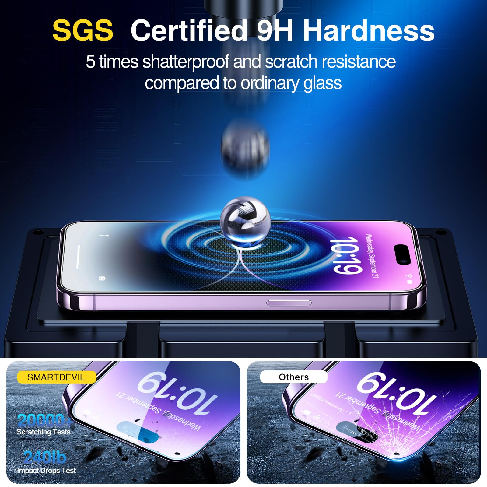 Smartdevil 3 Pack Screen Protector For Iphone 14 Pro(6.1 Inch) Tempered Glass, Hd Clear Film, Easy Installation, Dust Free & Bub