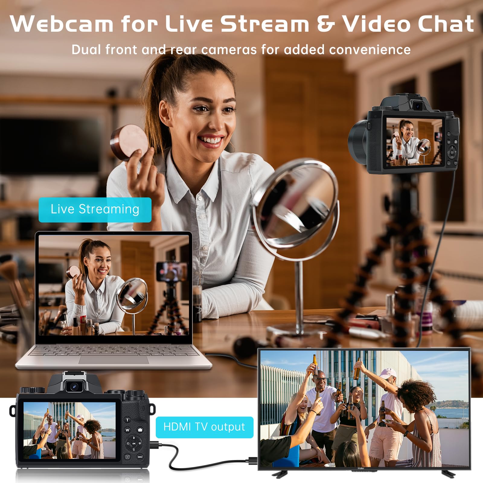 Cameras For Photography, 4K 64Mp Vlogging Camera For Youtube, Autofocus Digital Camera With Large 4.0 Touchscreen 16X Digital Zo