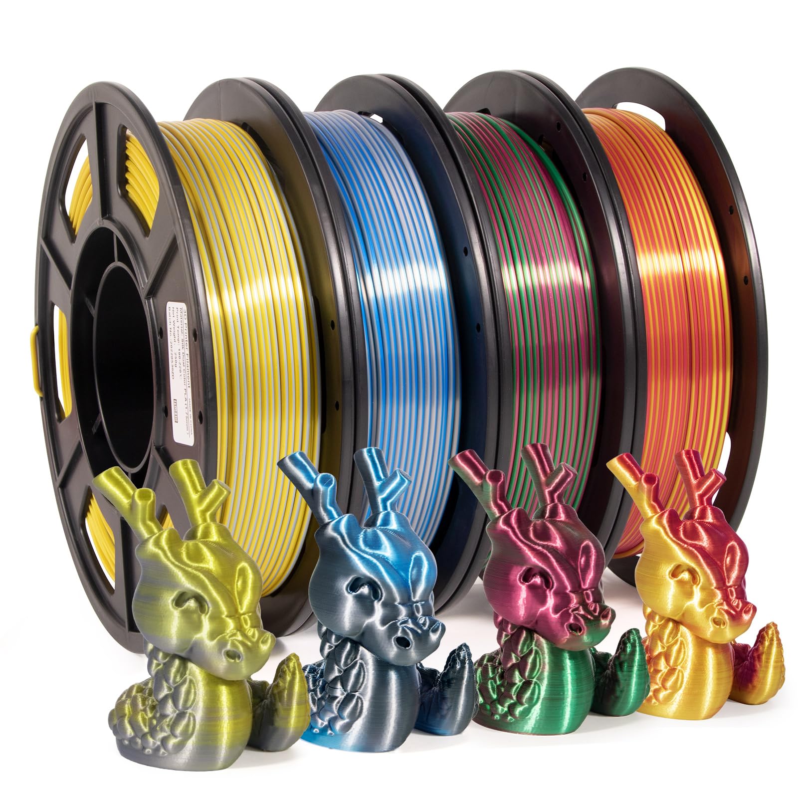 Isanmate 3D Printer Filament, Pla Filament 1.75Mm Bundle, Dual Color Filament Silk Pla, Dimensional Accuracy +/  0.03 Mm, 250G X