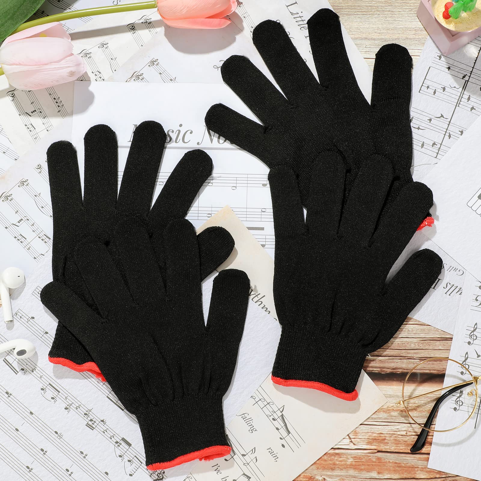 Jiuguva 4 Pieces Guitar Gloves Black Bass Glove For Men Women Guitar Players Finger Hand Protector Instrument Accessories, Mediu