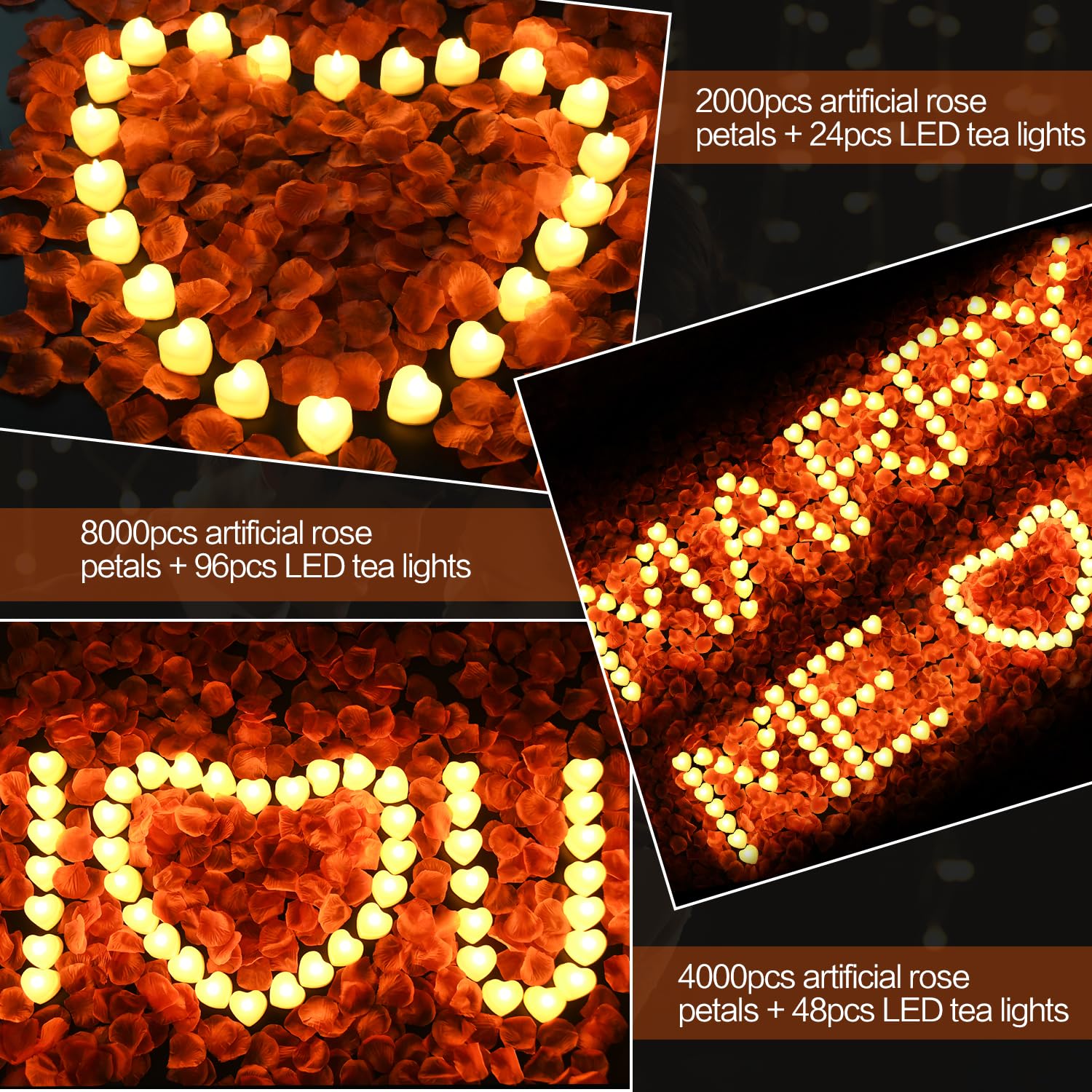Koaby 8000Pcs Artificial Rose Petals With Led Tea Lights Kit, For Special And Romantic Night Valentine Wedding Decor(8000Pcs Art