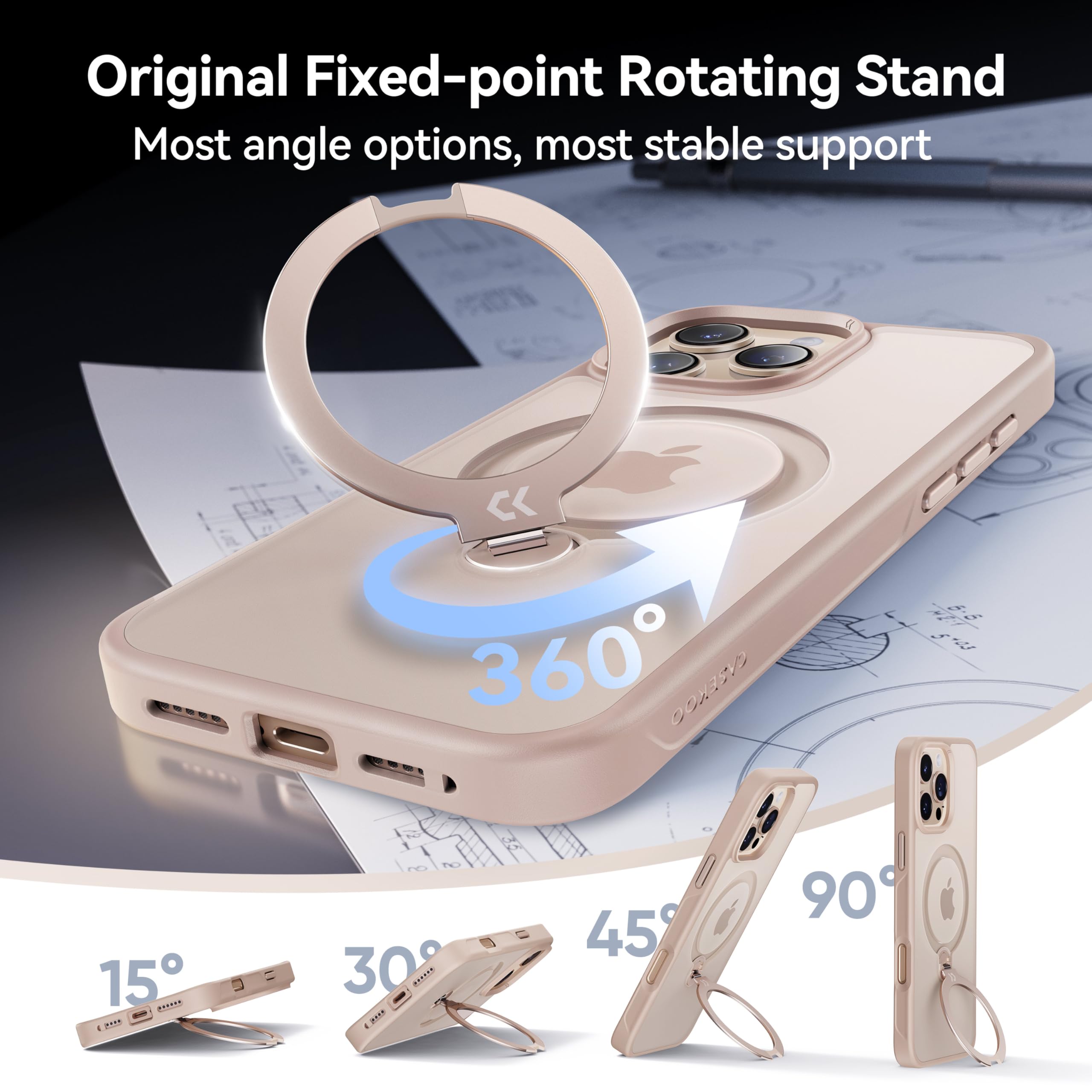 Casekoo Desert Titanium For Iphone 16 Pro Max Case With 360 Upgraded Rotatable Magnetic Stand [16Ft Military Protection] [Compat