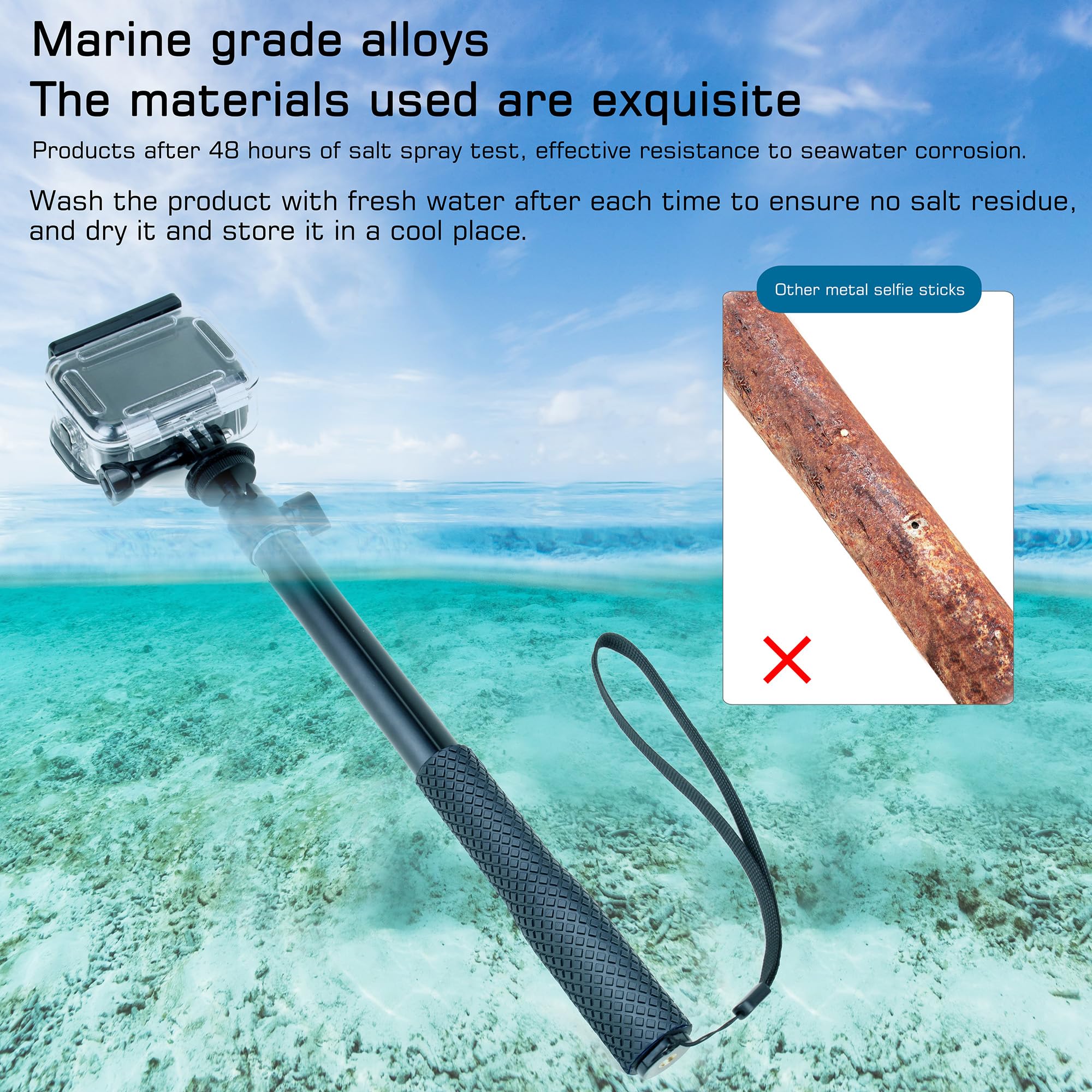 Gepuly 360Ballhead Waterproof Selfie Stick With Tripod Stand Phone Holder- Underwater Selfie Stick Pole - For Gopro Hero 13 12 1