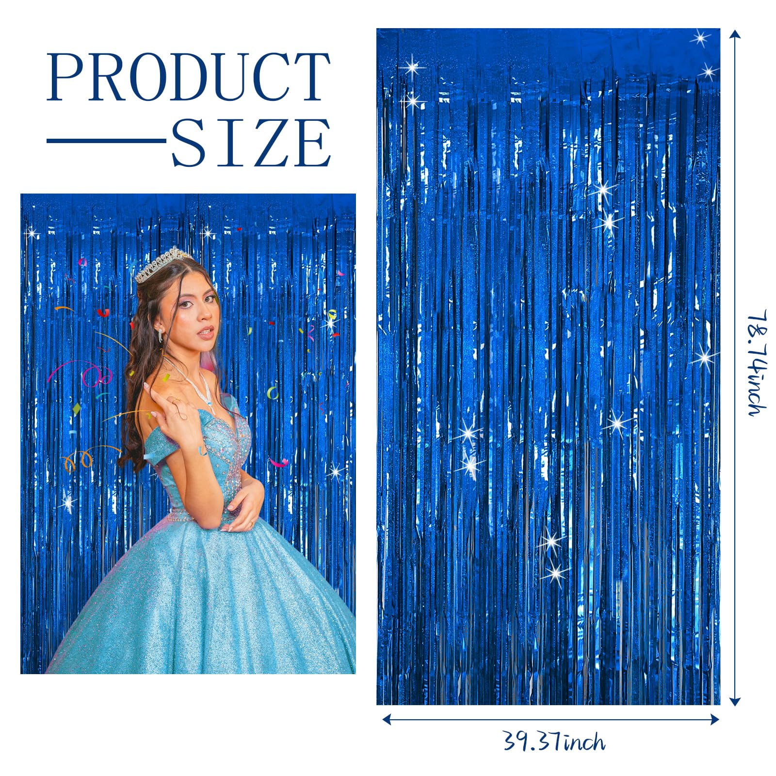 3 Pack Blue Backdrop Curtain Tinsel Streamers Ocean Themed Decor Birthday Party Decorations Foil Fringe Backdrop Graduation Baby