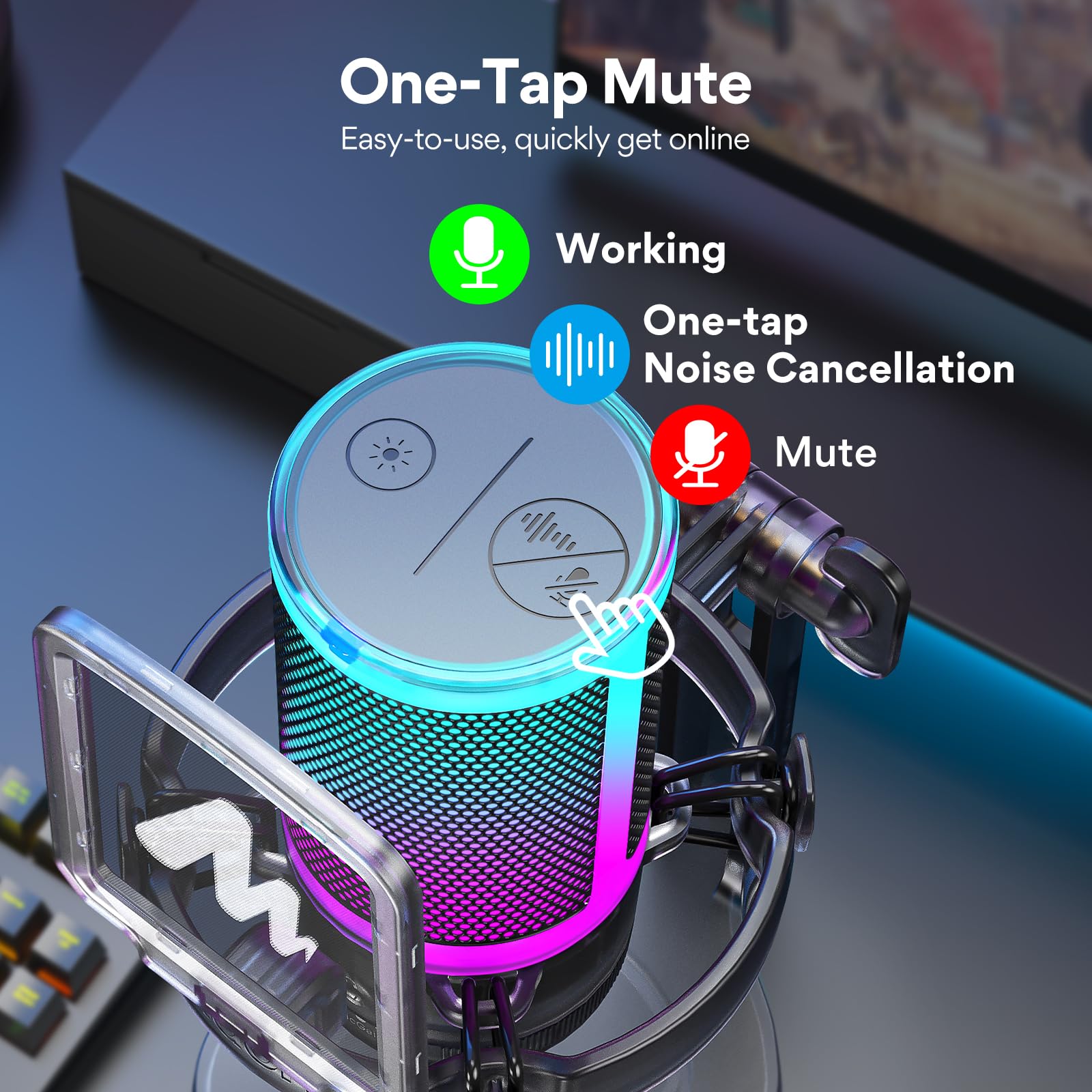 Maono Gaming Usb Microphone For Pc With Noise Cancellation, Computer Rgb Condenser Mic For Streaming Discord Twitch Youtube Podc