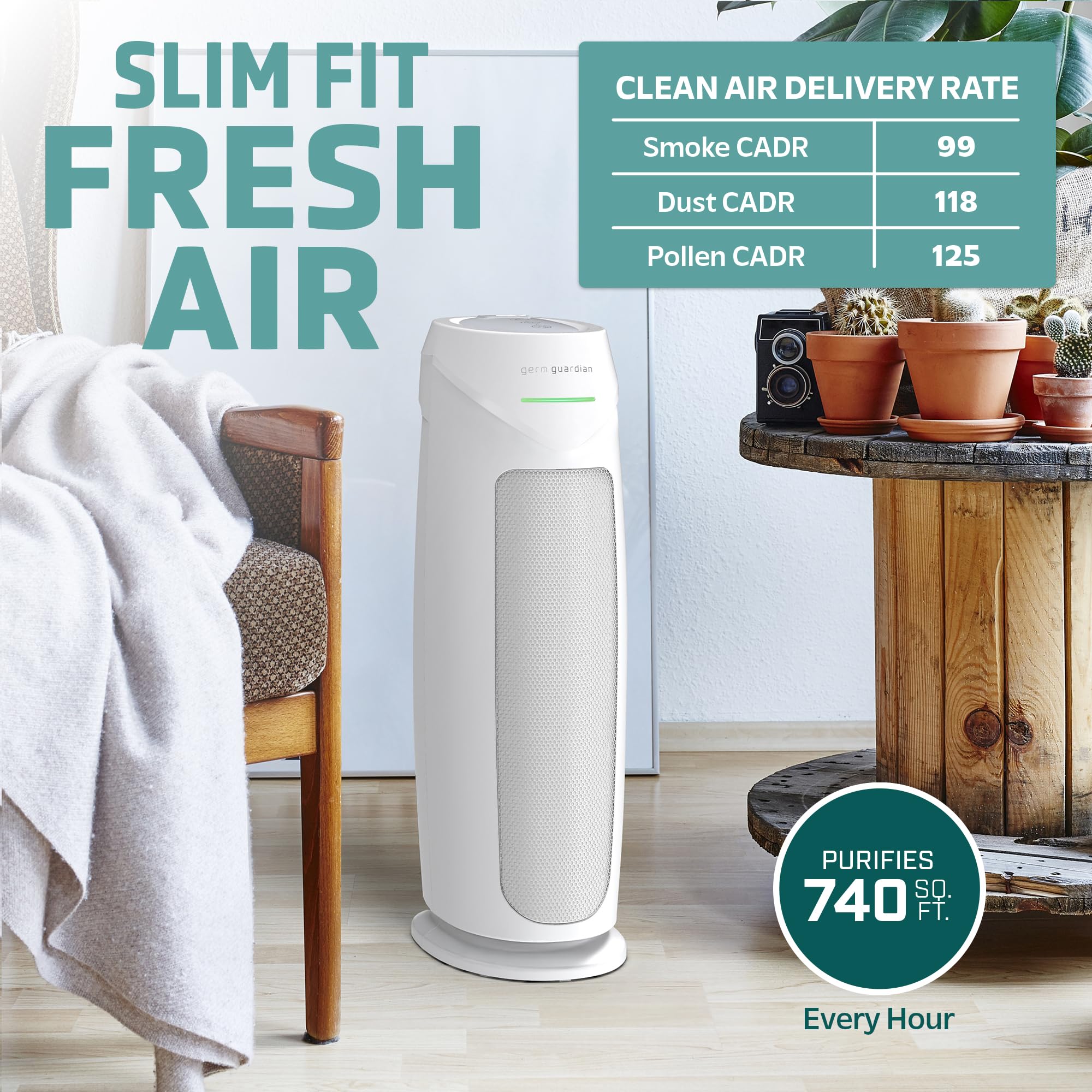 Germguardian Home Air Purifiers, Hepa Air Purifiers For Home, Uv C Light, Air Quality Sensor, Hepa Pure Filter, Covers 743 Sq.Ft
