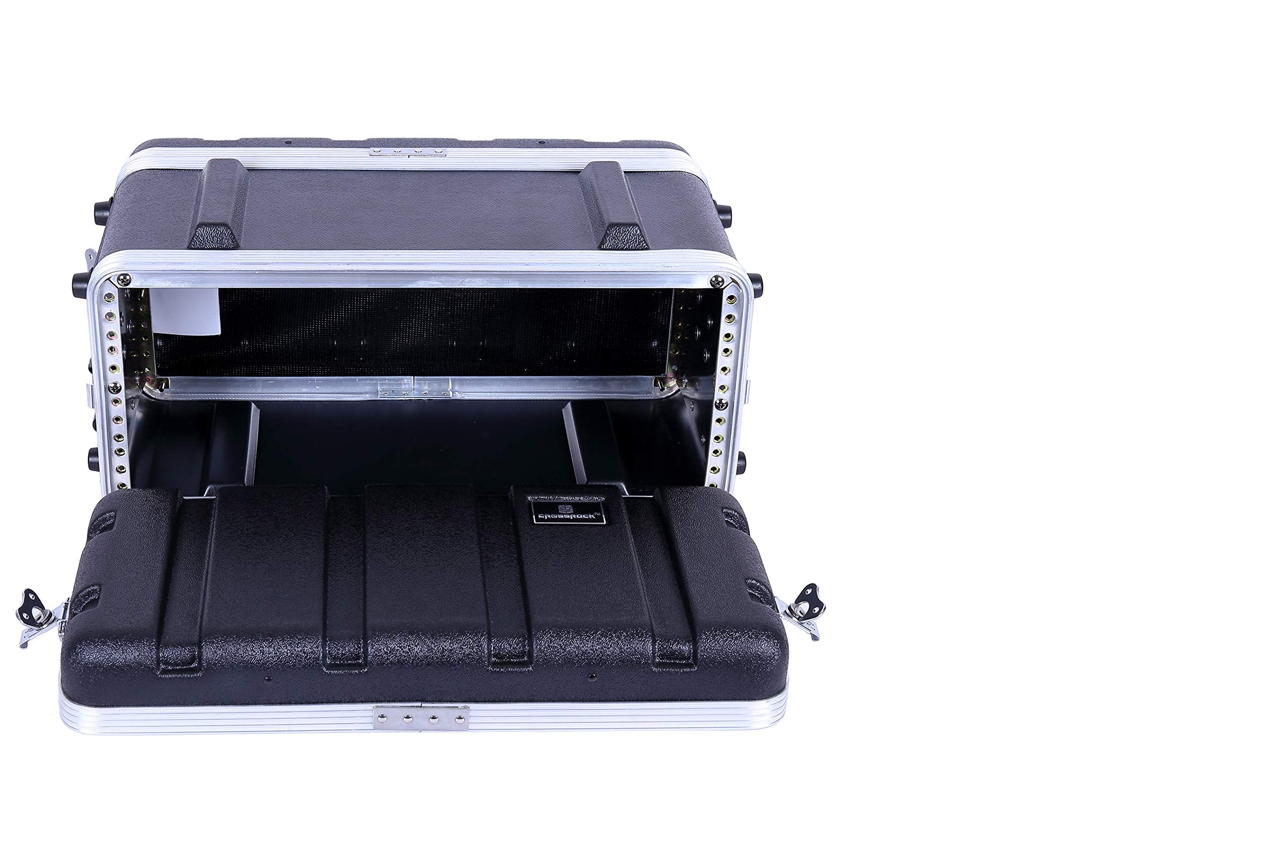 Crossrock Stackable 4U Rack Case, Shallow 14.25    Depth, Polyethylene Hard-Shell Construction With Heavy Duty Hardware-Black(Cr