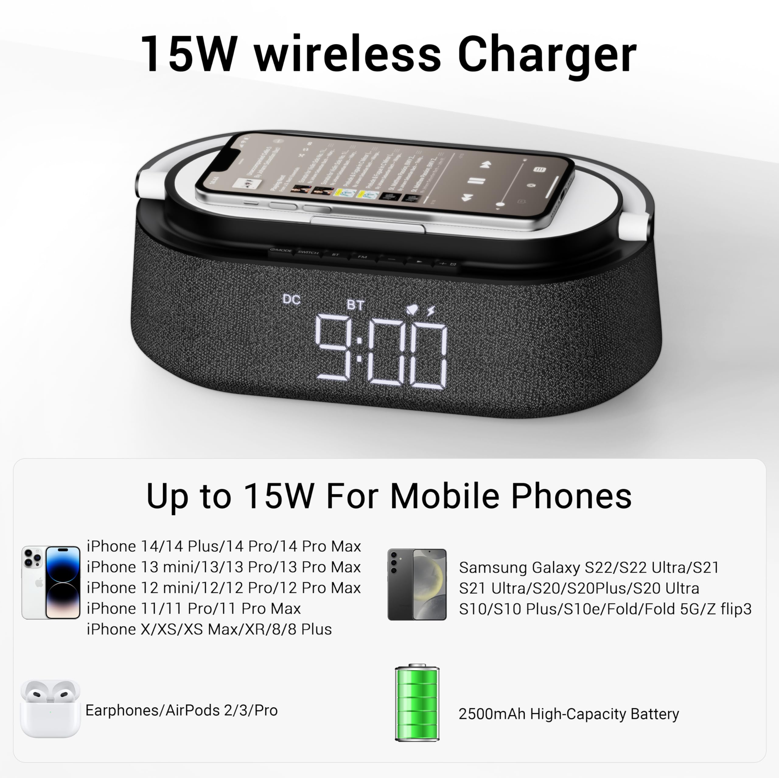 Freefish Bluetooth Speaker With Wireless Charger, Fm Radio, Adjustable Led Night Light, Dual Wireless Speakers, Suitable For Dec