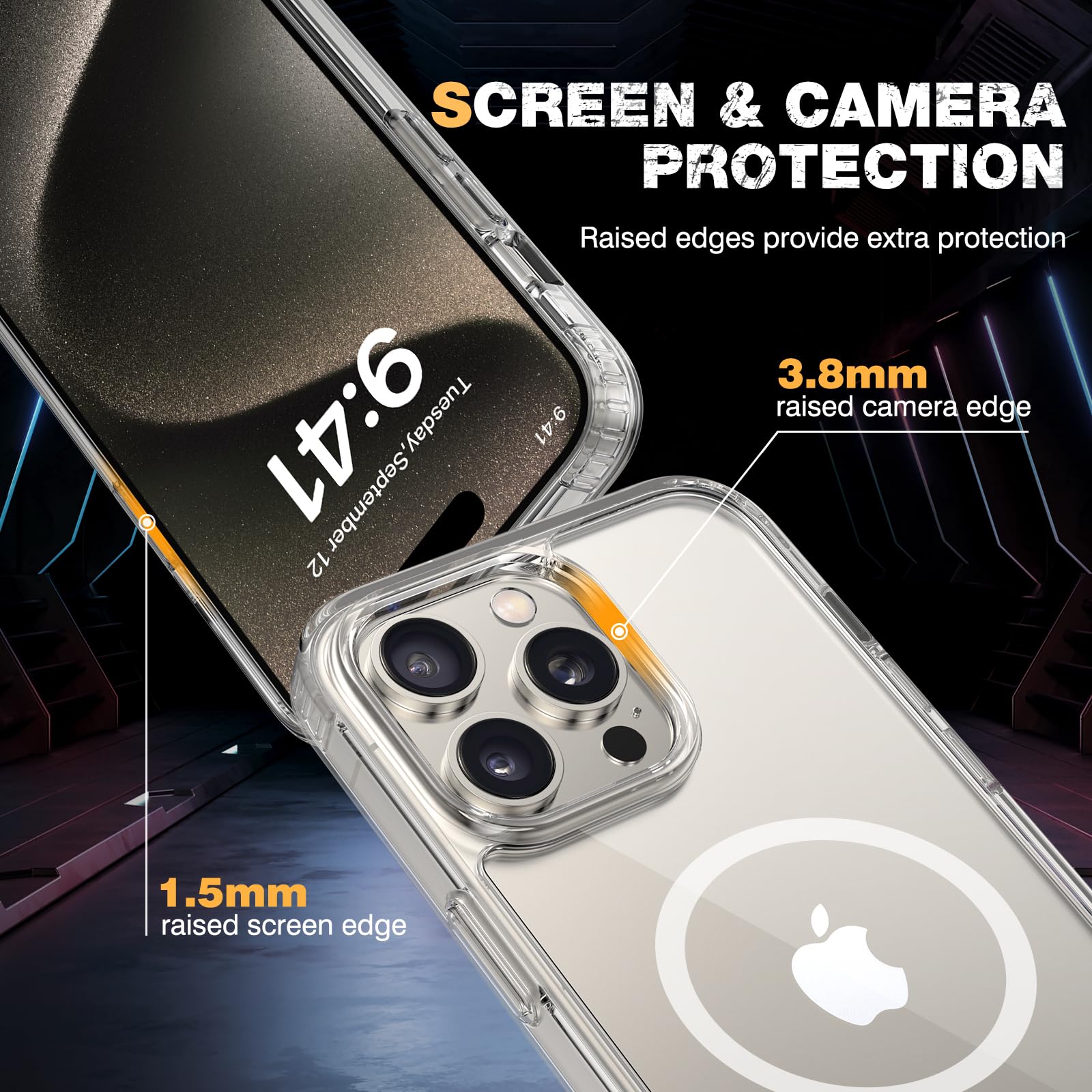 Diaclara Magnetic For Iphone 15 Pro Case, [With Privacy Screen Protector] [Anti Spy] [Military Grade Drop Protection] Heavy Duty