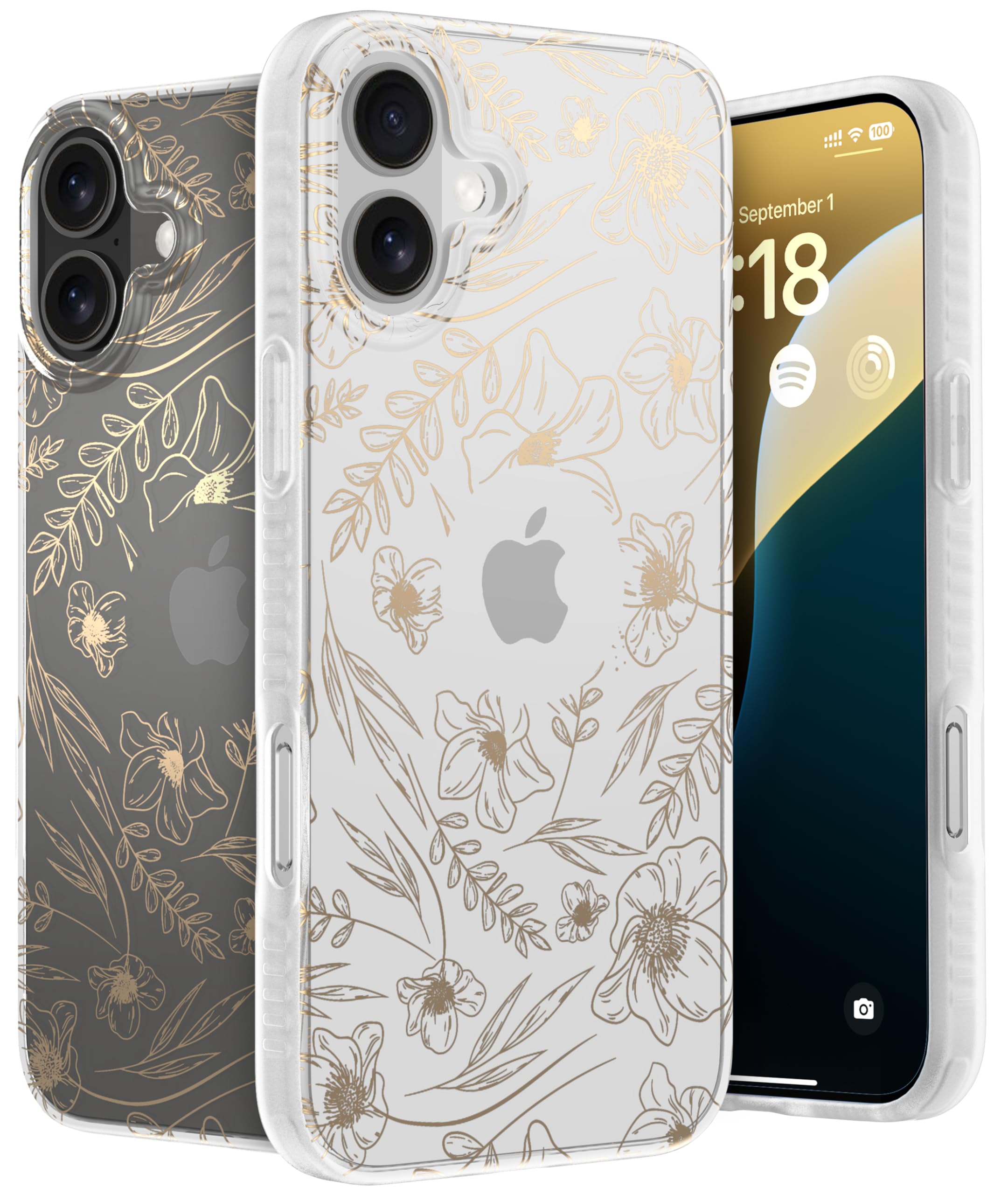 Lonli Hue   For Iphone 16 Case   Gold Floral Phone Case   [360 Shock Absorbent Bumper]   Cute, Unique And Aesthetic Phone Cover