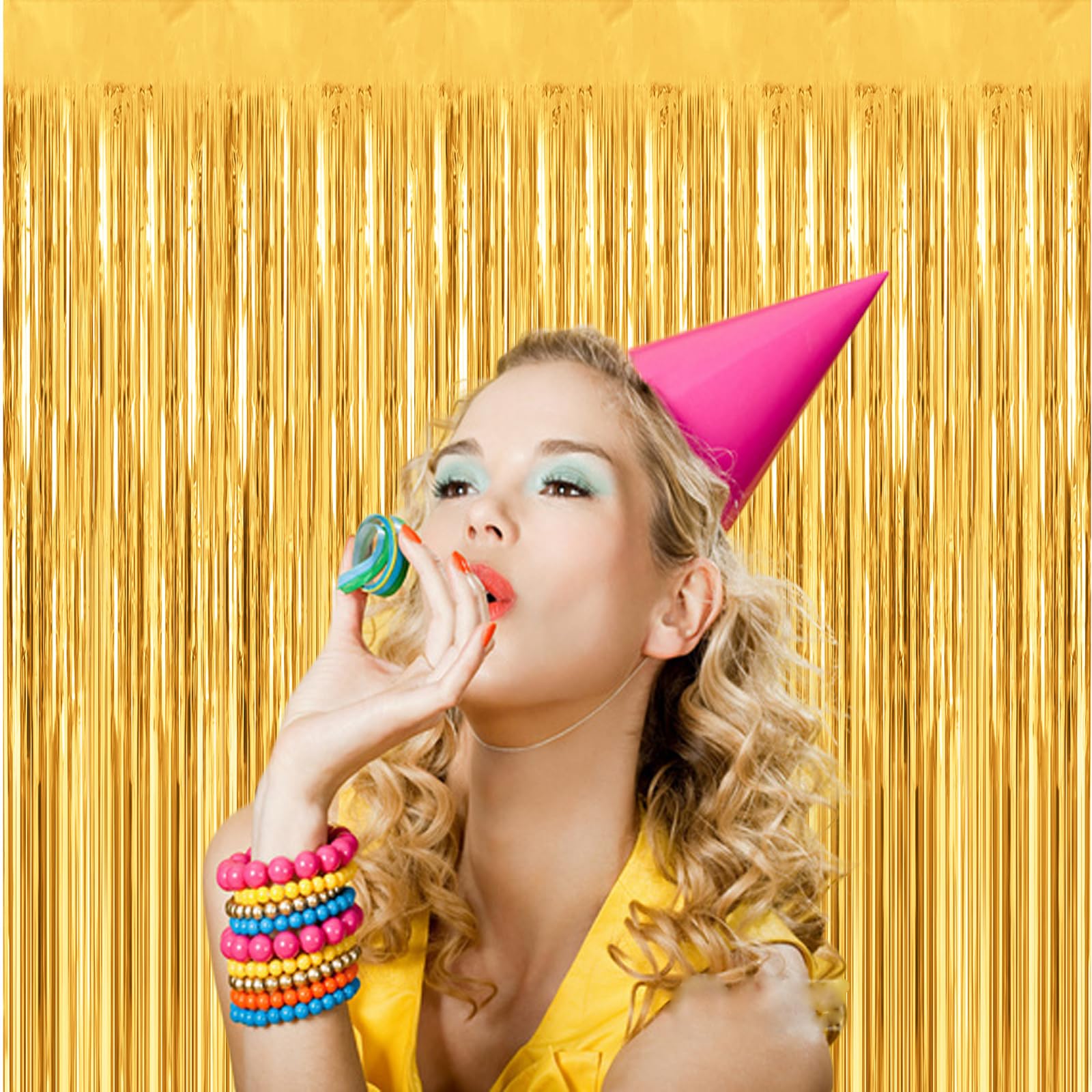 20 Pack Gold Metallic Tinsel Foil Fringe Curtains Party Photo Backdrop Party Streamers For Birthday,Graduation,New Year Eve Deco