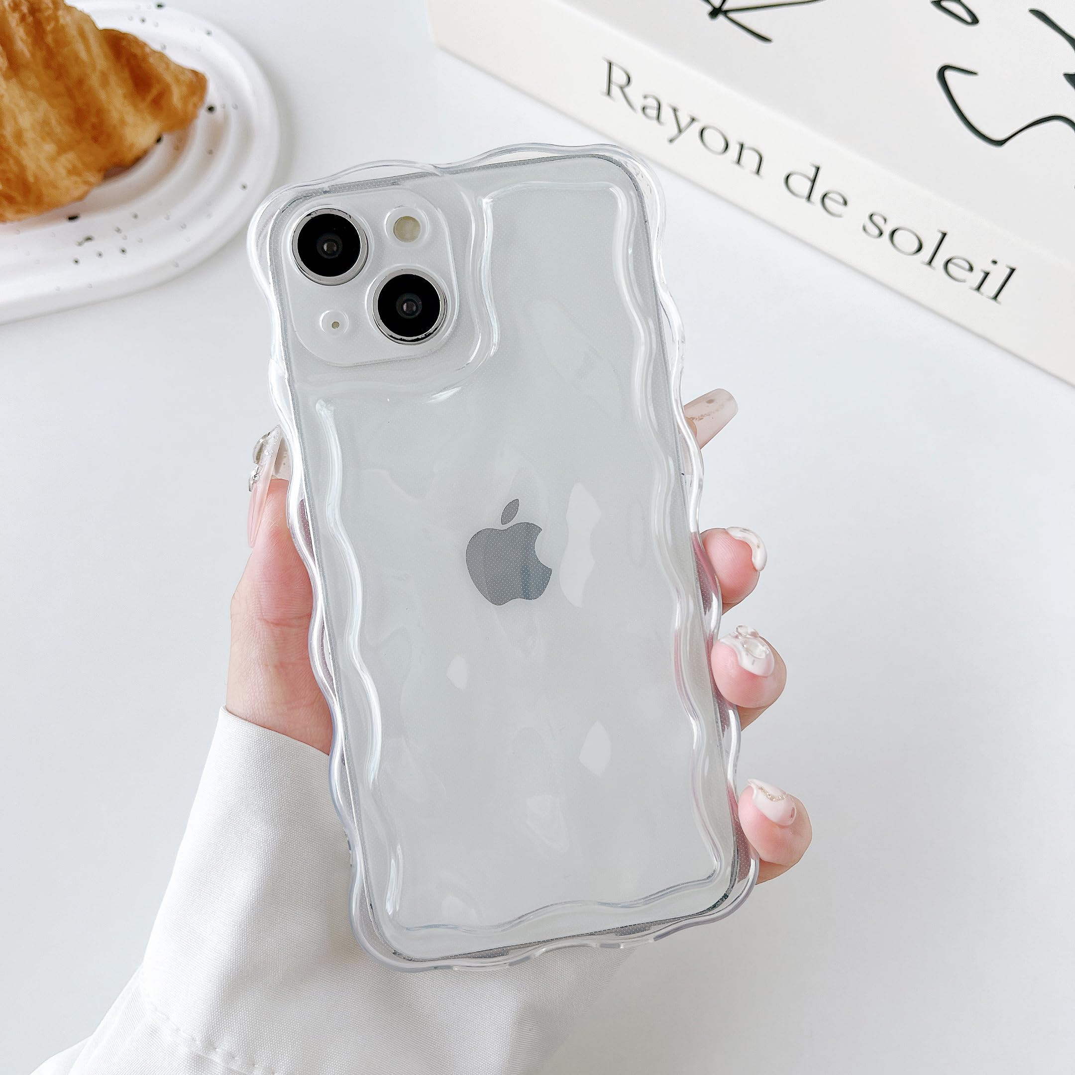 Fabspark Case For Iphone 15,Cute 3D Transparent Meteorite Bubble Water Ripple Pattern Curly Wavy Frame Case,Soft Tpu Shockproof
