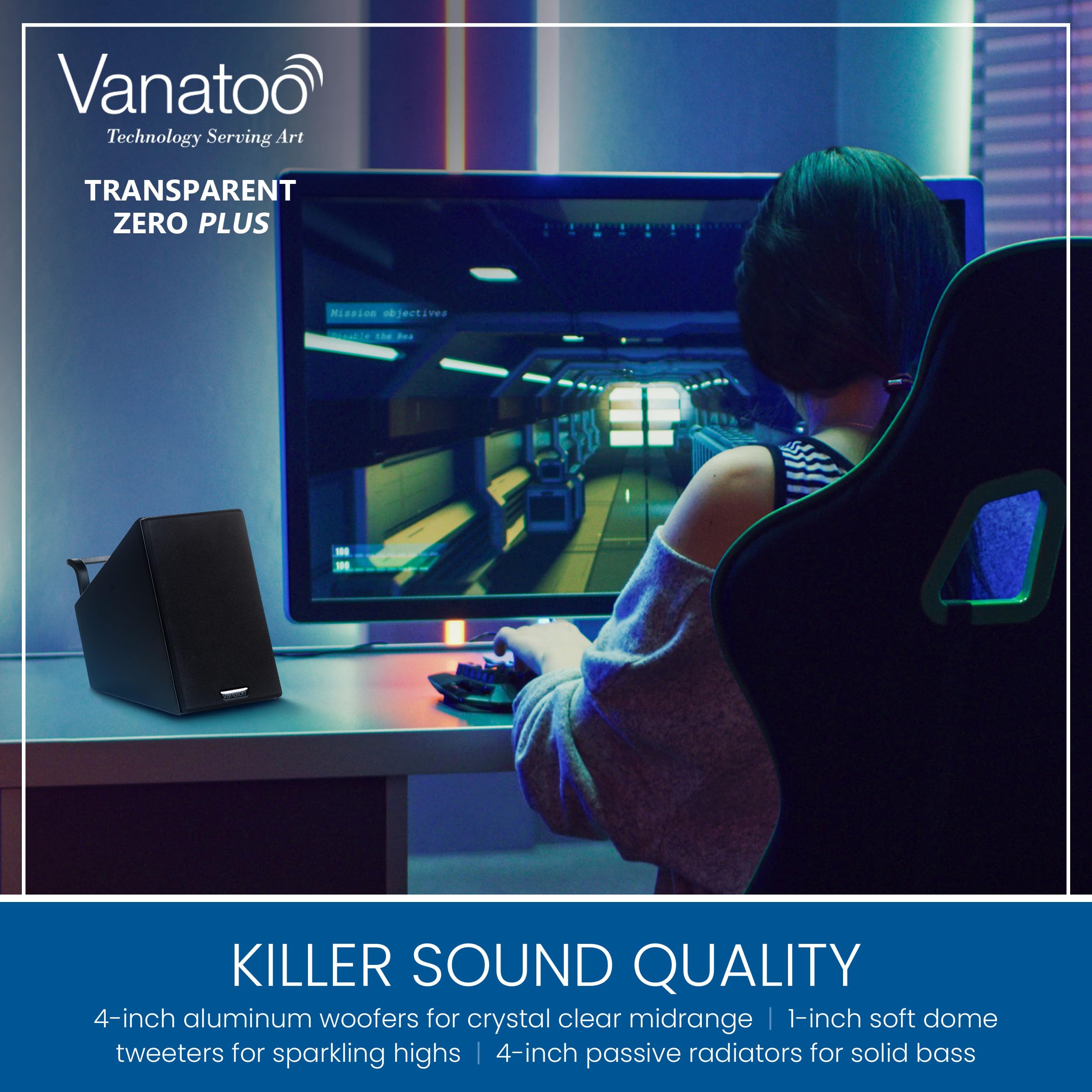 Vanatoo Transparent Zero Plus Near Field Studio Monitor Speakers Pair For Tv, Pc, Gaming. 120 Watt Powered Speakers For Desktop And Room Use. Aux, Usb, Bluetooth, Toslink Optical, Remote Control.