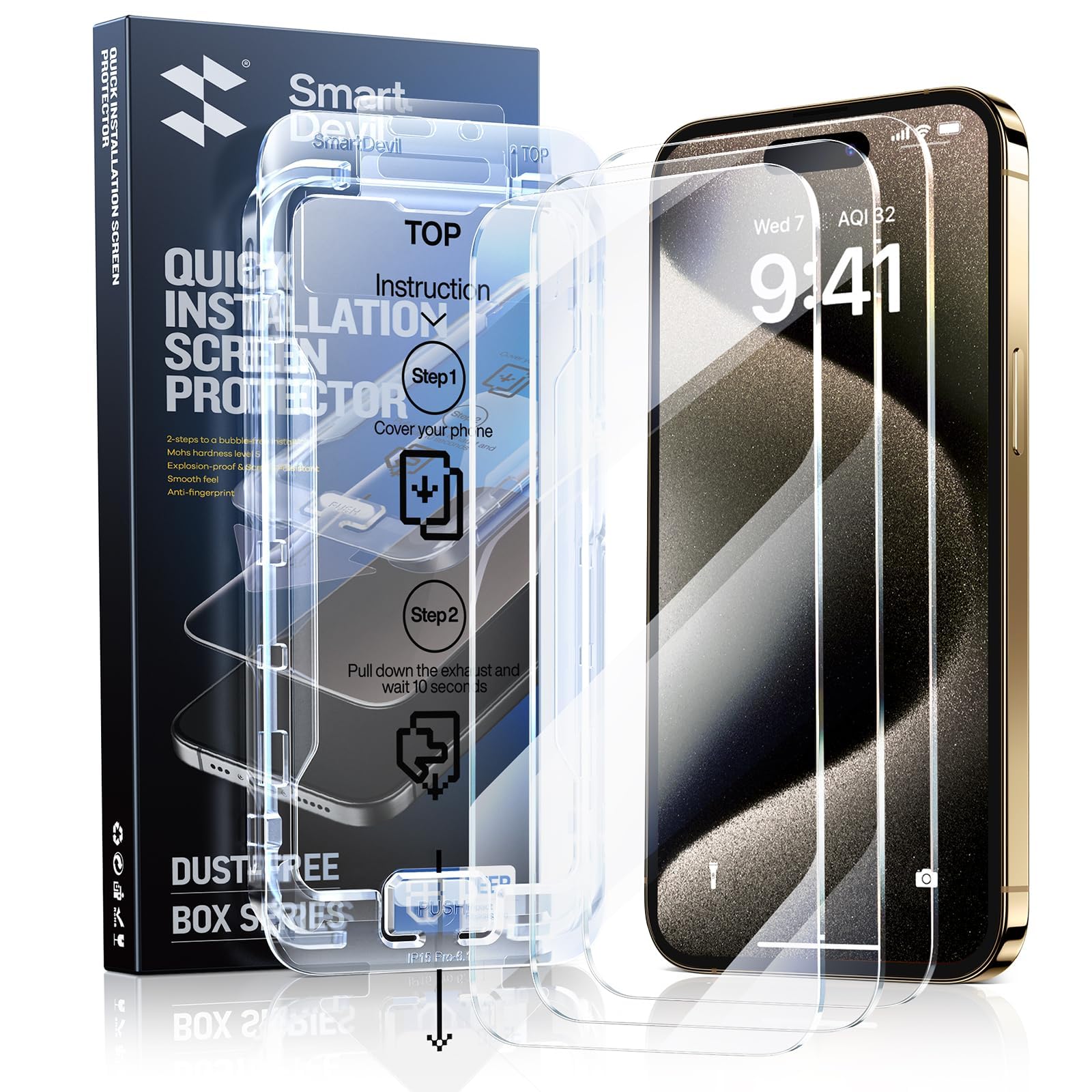 Smartdevil 3 Pack Screen Protector For Iphone 13, Iphone 14, Iphone 15, Iphone 12, Clear Tempered Glass Film, Super Fast Install